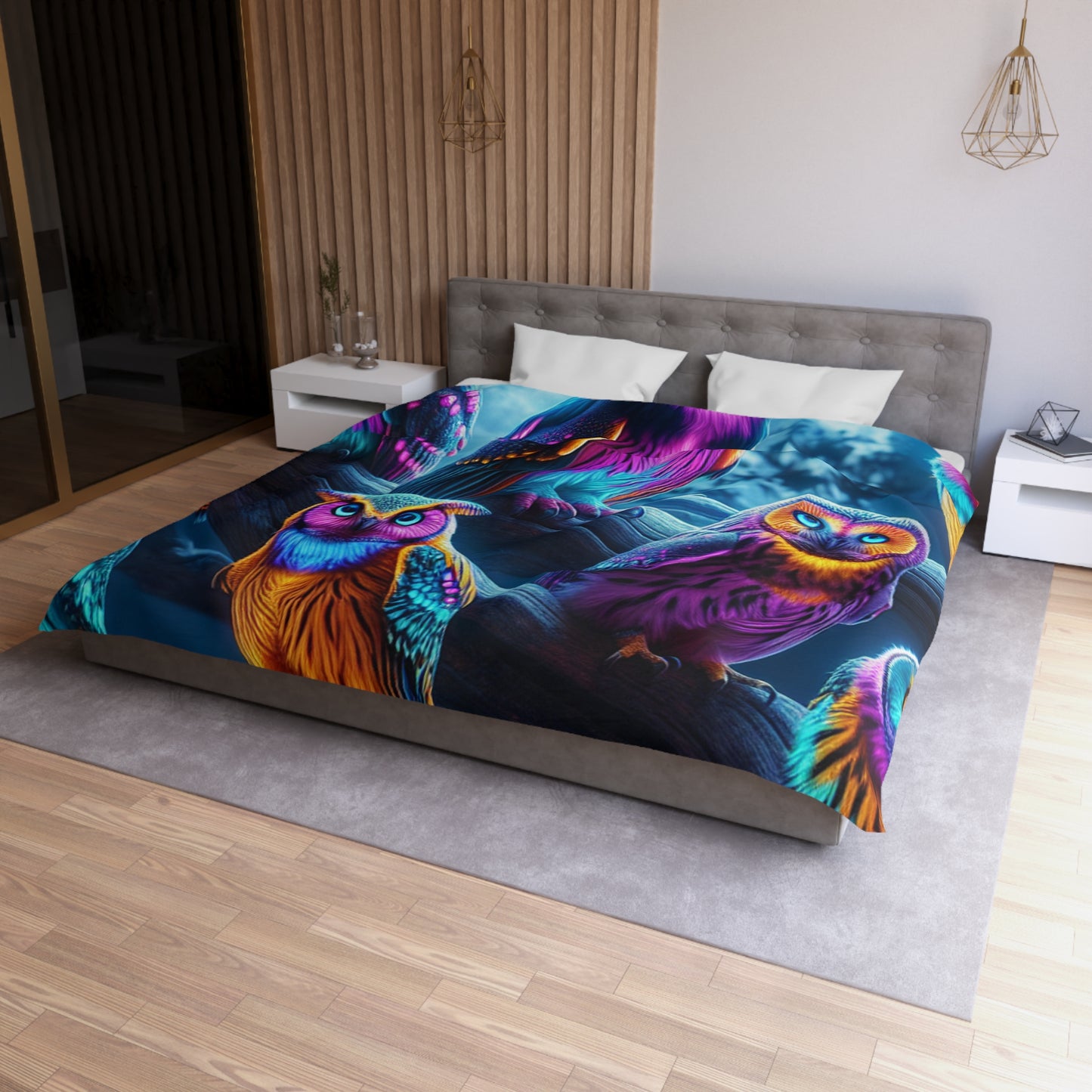 Giovanni Bartolomeo - NEON Owls Microfiber Duvet Cover