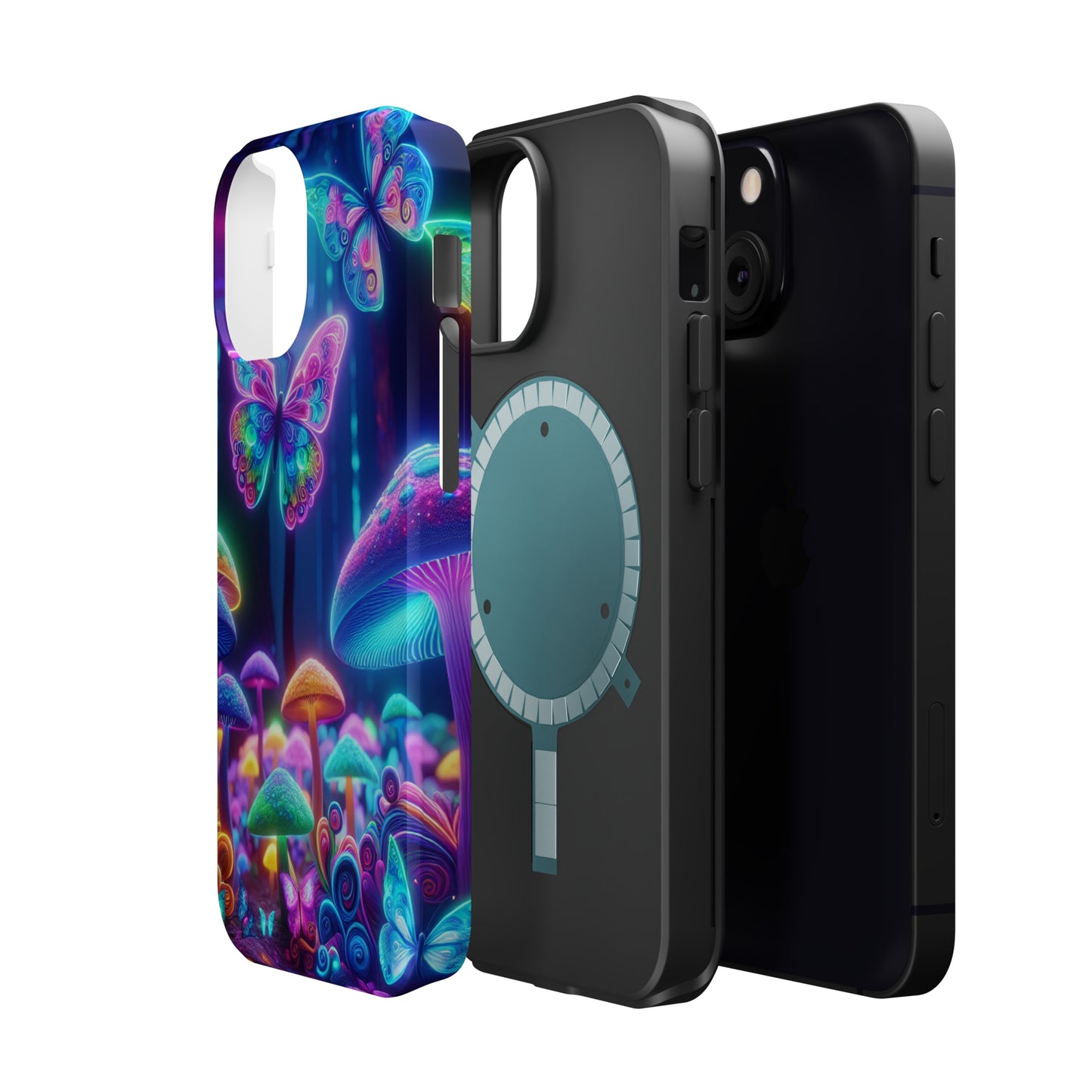 Neon Ecstasy. Neon Butterflies and Mushrooms Premium Art Magsafe Magnet Tough IPhone 13 14 15 Pro Plus Max and Mini in Matte and Glossy Phone cases