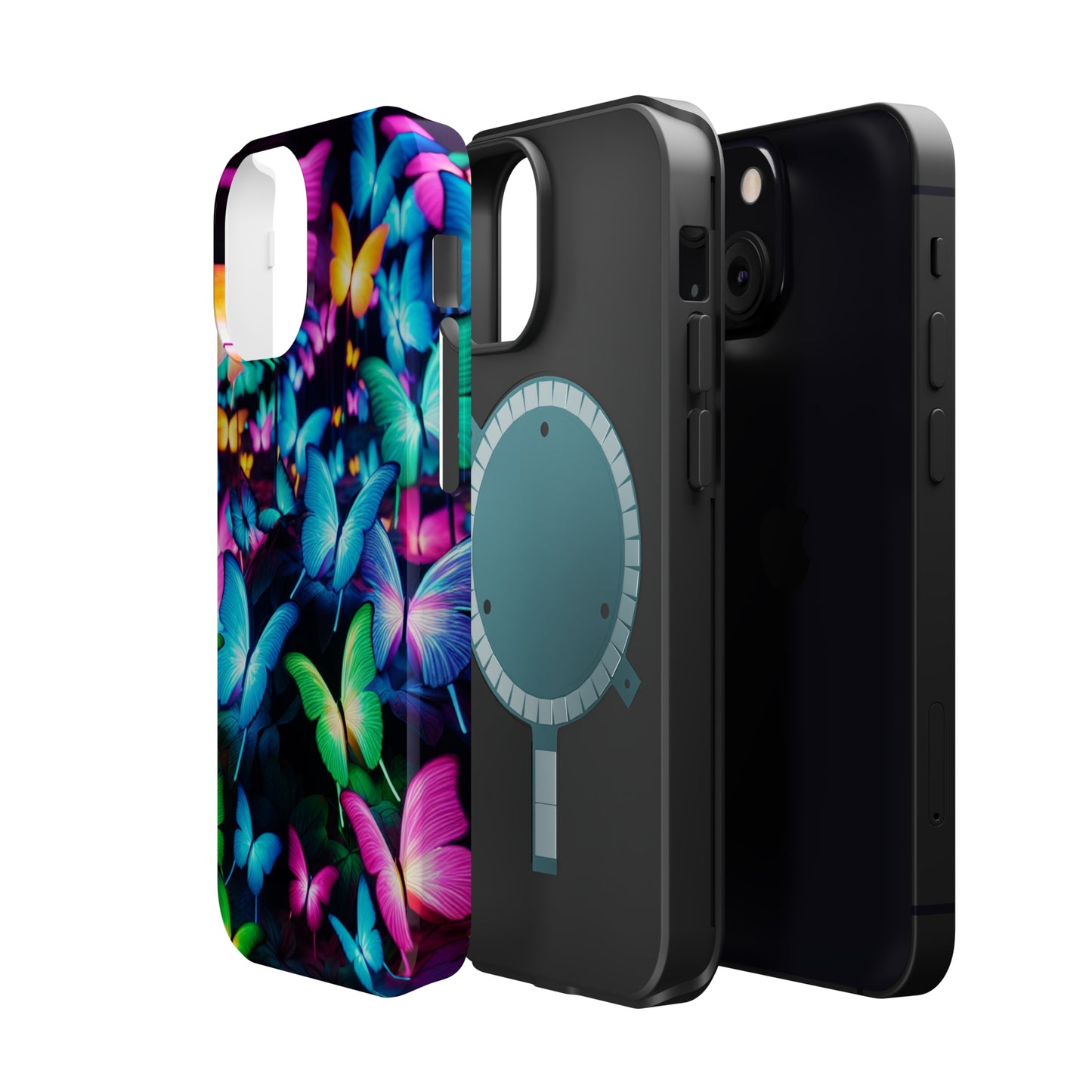 "Neon Butterfly Luridrainbow". Neon Butterflies Premium Art Magsafe Magnet Tough IPhone 13 14 15 Pro Plus Max and Mini in Matte and Glossy Phone cases