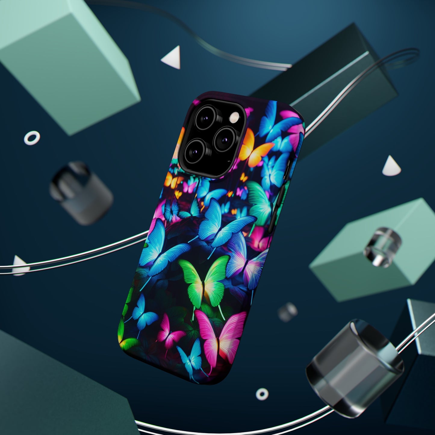"Neon Butterfly Luridrainbow". Neon Butterflies Premium Art Magsafe Magnet Tough IPhone 13 14 15 Pro Plus Max and Mini in Matte and Glossy Phone cases