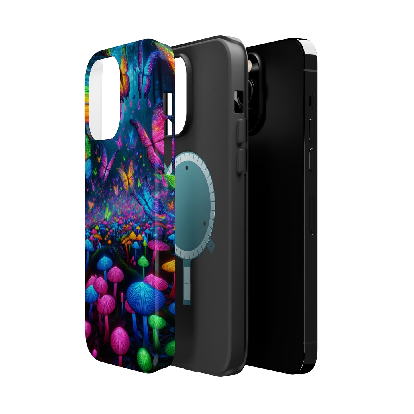 Neon Fruition Neon Butterflies and Mushrooms Premium Art Magsafe Magnet Tough IPhone 13 14 15 Pro Plus Max and Mini in Matte and Glossy Phone cases