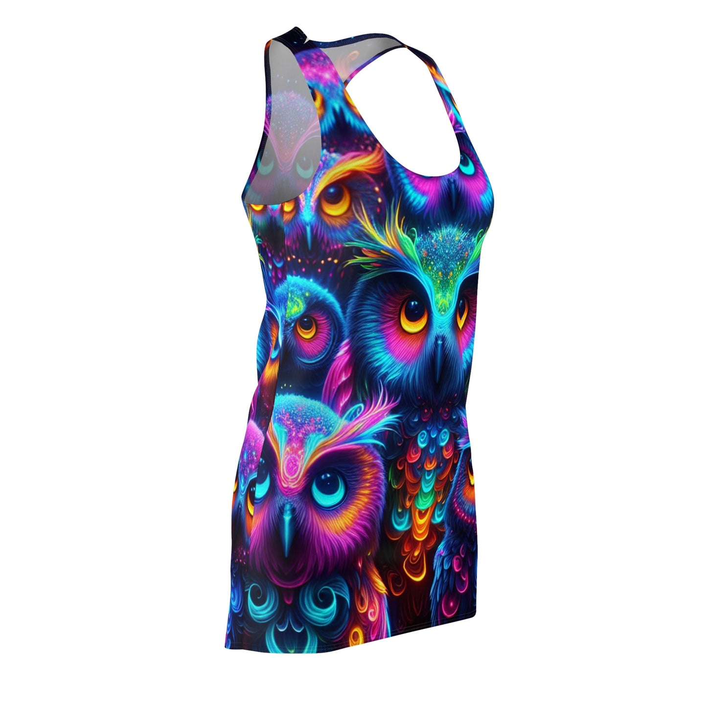 "Fluorescent Flight" Neon Owls Racerback Dress