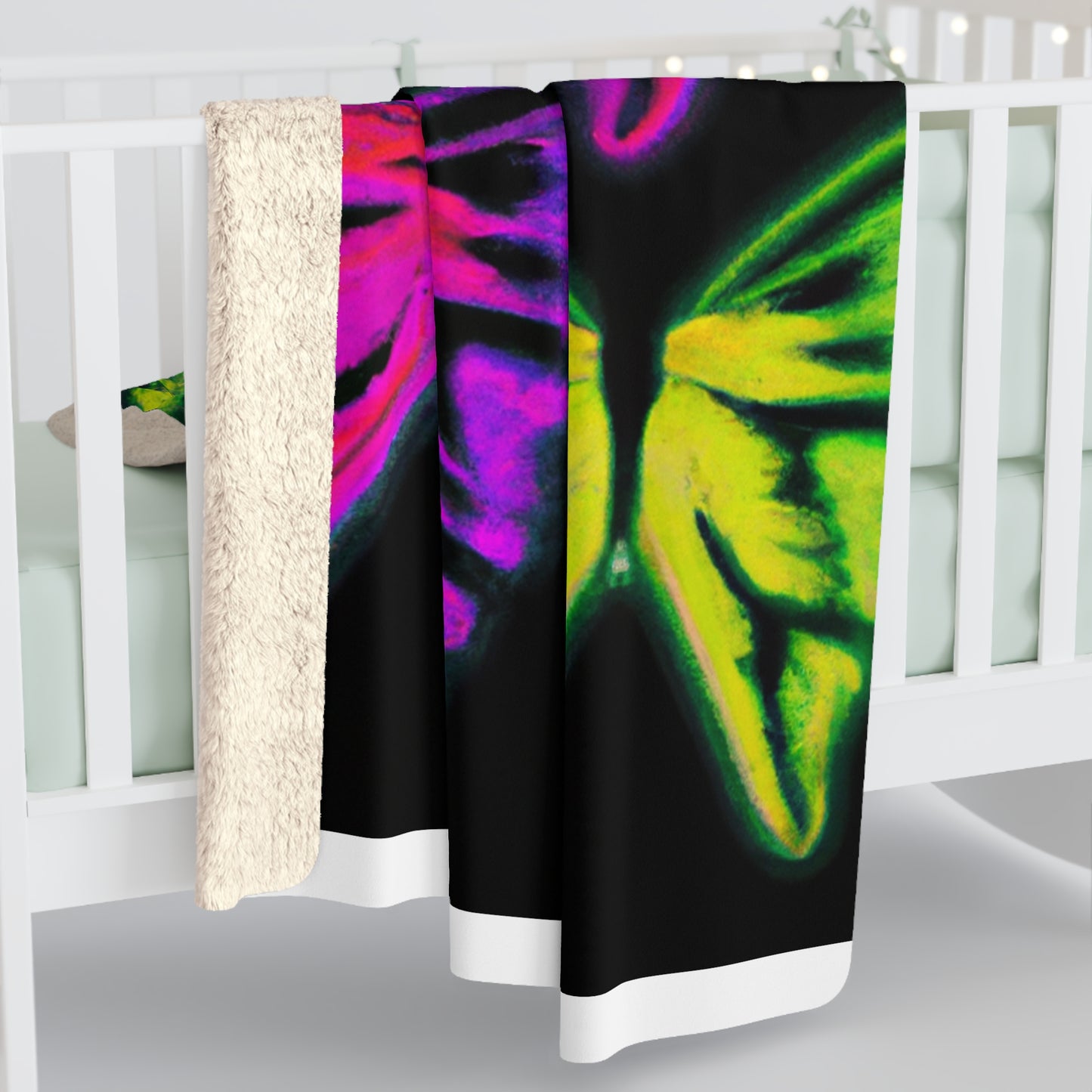 "Electric Butterflies" - NEON Butterflies Art Sherpa Blanket