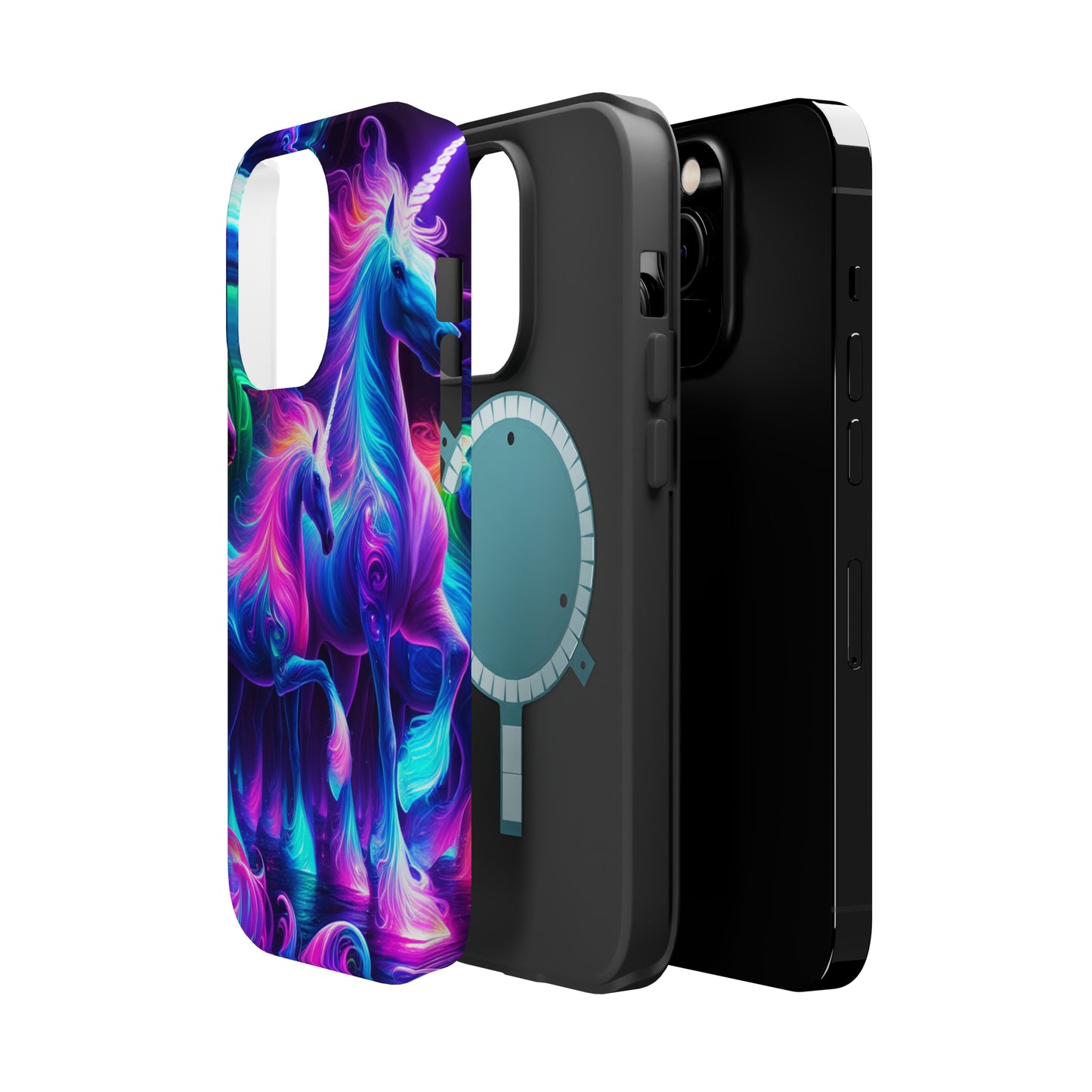 Neon Uniflourish Neon Unicorns Premium Art Magsafe Magnet Tough IPhone 13 14 15 Pro Plus Max and Mini in Matte and Glossy Phone cases