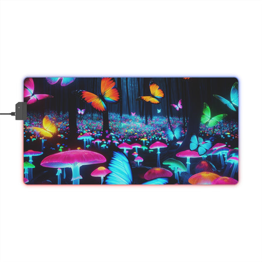"Euphoric Fauna" NEON Butterflies and Mushrooms LED Mousepad