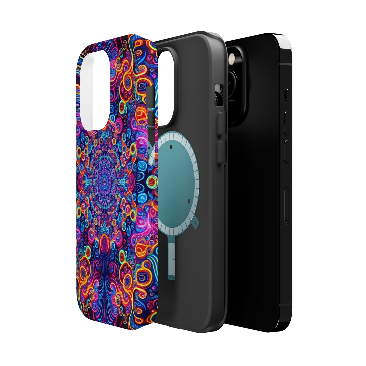Vibrant Infinity Aurora. Neon Trippy Infinity Patterns Premium Art Magsafe Magnet Tough IPhone 13 14 15 Pro Plus Max and Mini in Matte and Glossy Phone cases