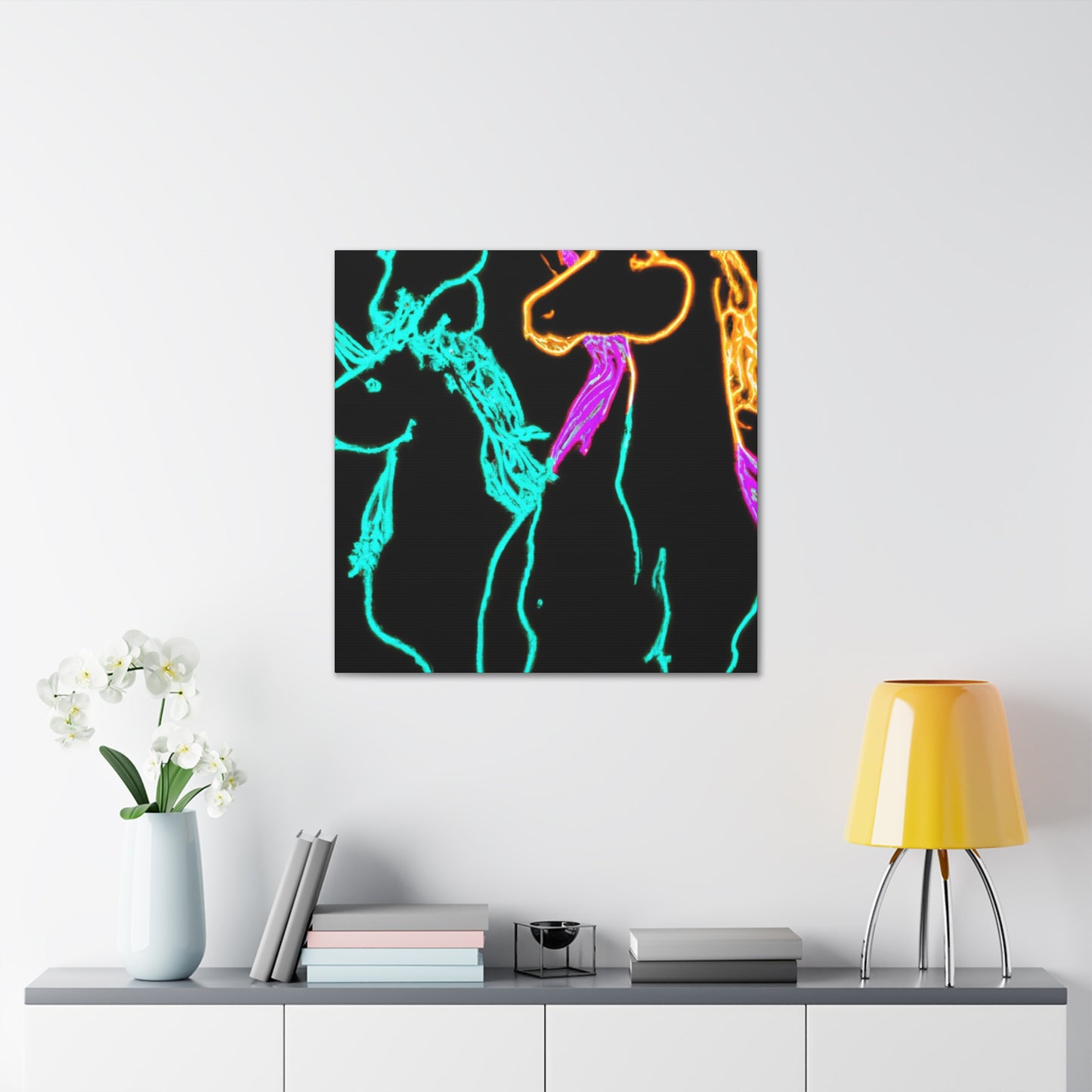 "Neon Splendour of Unicorns" NEON Unicorns Art Canvas