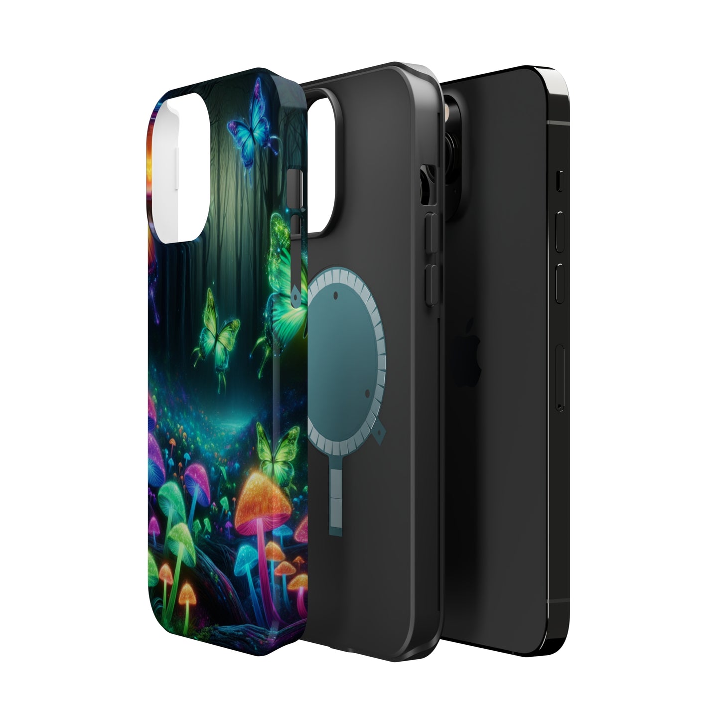 Neon Nocturne. Neon Butterflies and Mushrooms Premium Art Magsafe Magnet Tough IPhone 13 14 15 Pro Plus Max and Mini in Matte and Glossy Phone cases