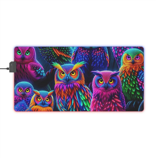 "Neon Nocturne" NEON Owls Art LED Mousepad
