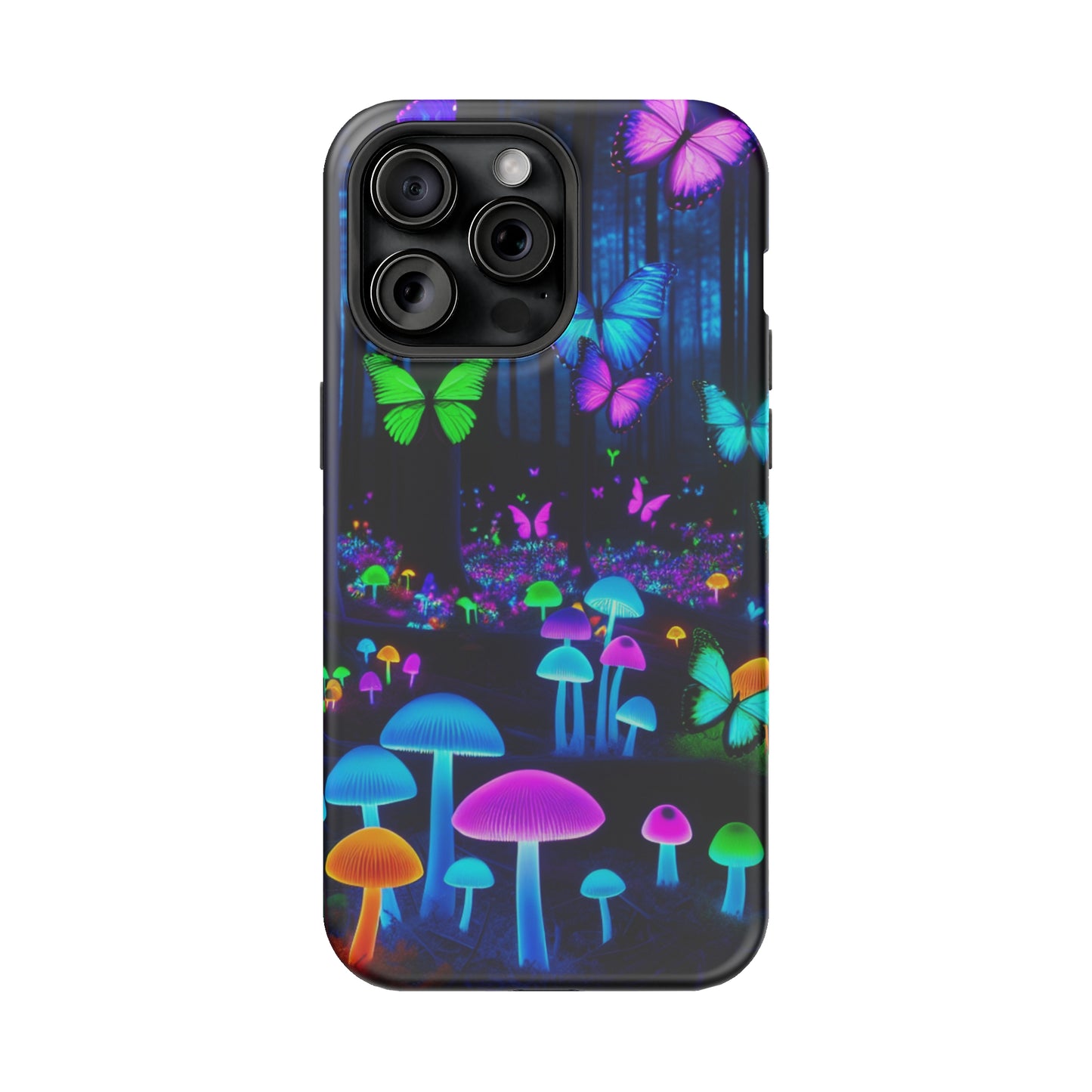 Neon Spectacle. Neon Butterflies and Mushrooms Premium Art Magsafe Magnet Tough IPhone 13 14 15 Pro Plus Max and Mini in Matte and Glossy Phone cases