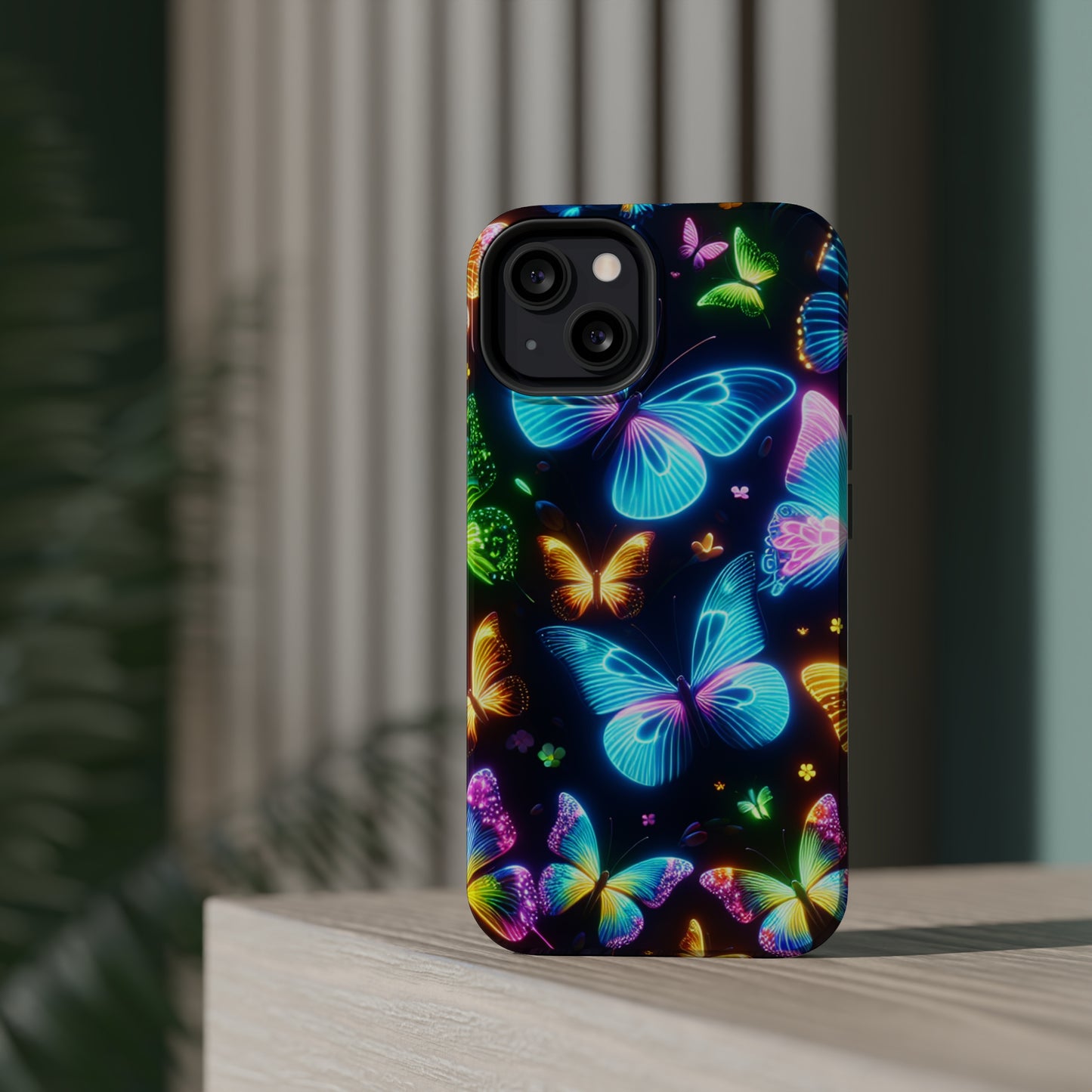 Luminous Butterfly Radiance Neon Butterflies Premium Art Magsafe Magnet Tough IPhone 13 14 15 Pro Plus Max and Mini in Matte and Glossy Phone cases