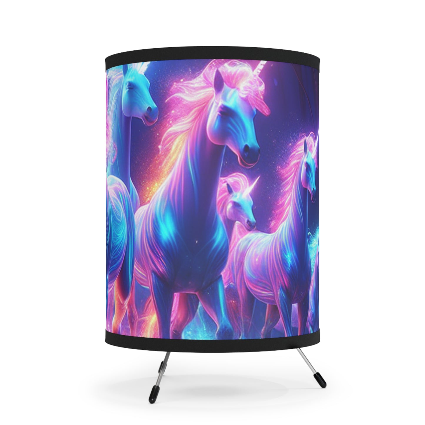 Neon Night Unicorns. - NEON Unicorns Art Tripod Lamp