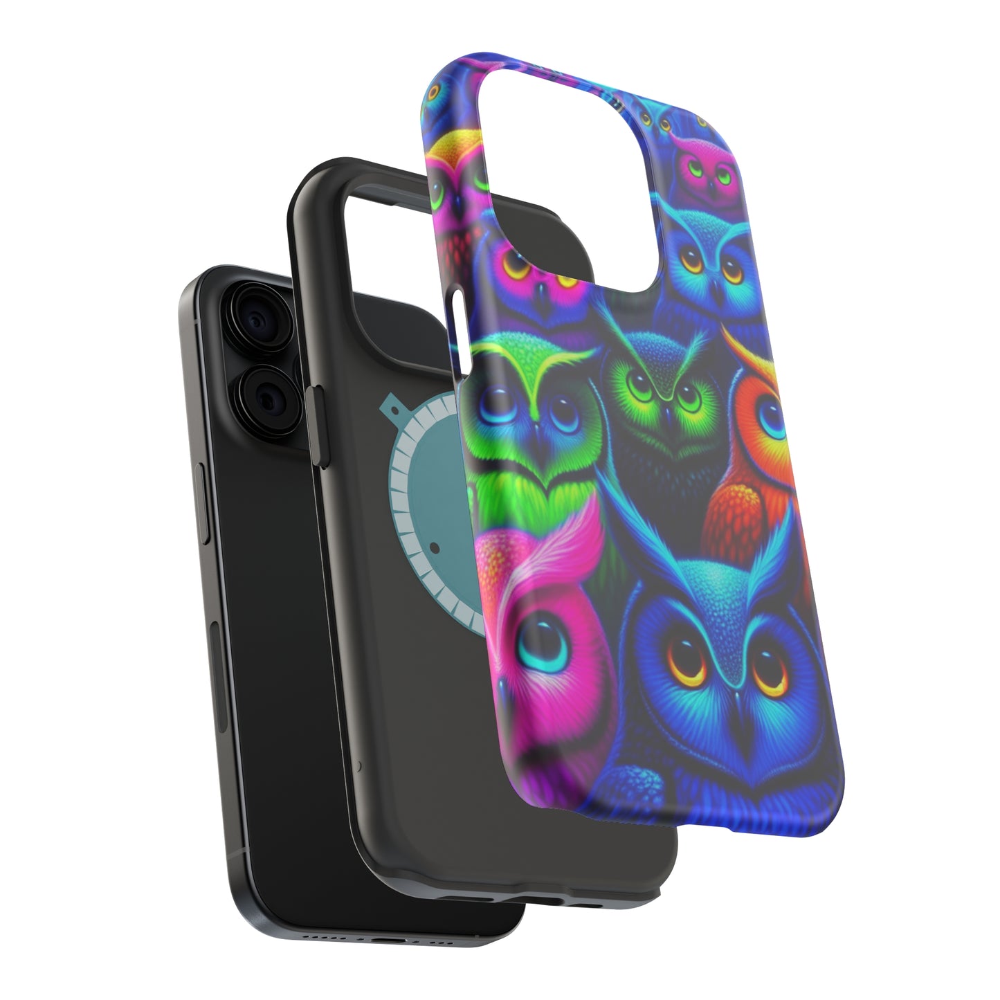 Neon Owlish Delight. Neon Owls Premium Art Magsafe Magnet Tough IPhone 13 14 15 Pro Plus Max and Mini in Matte and Glossy Phone cases