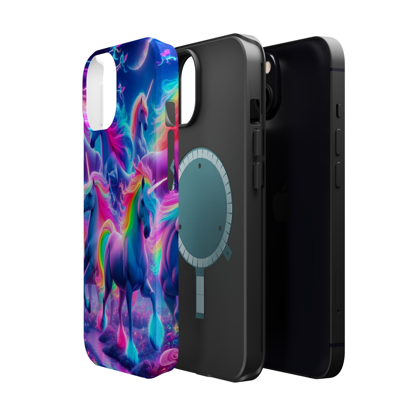"Unicorn Prism" Neon Unicorns Premium Art Magsafe Magnet Tough IPhone 13 14 15 Pro Plus Max and Mini in Matte and Glossy Phone cases