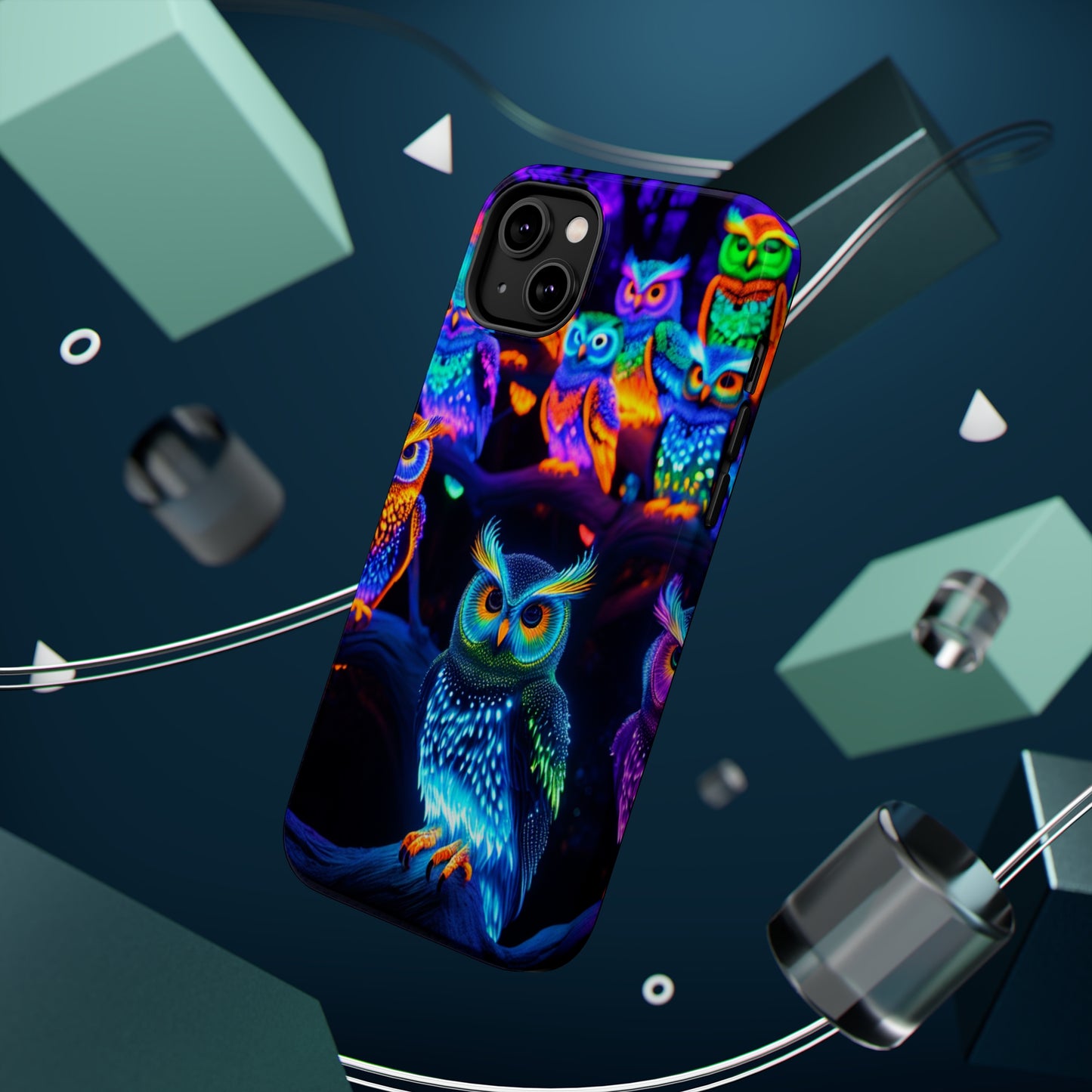 Glowing Neon Clan. Neon Owls Premium Art Magsafe Magnet Tough IPhone 13 14 15 Pro Plus Max and Mini in Matte and Glossy Phone cases