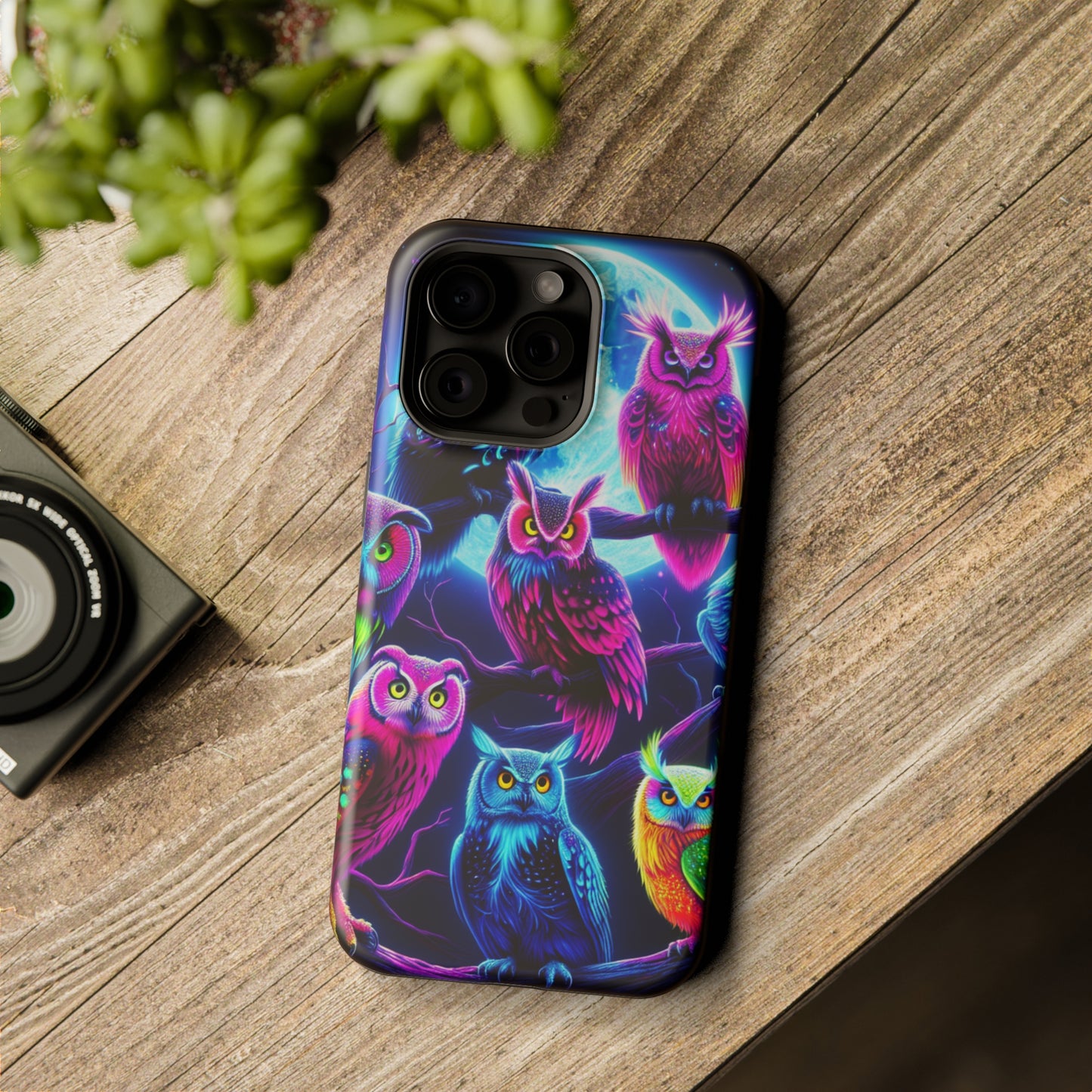 "Neon Splash of Owls" Neon Owls Premium Art Magsafe Magnet Tough IPhone 13 14 15 Pro Plus Max and Mini in Matte and Glossy Phone cases