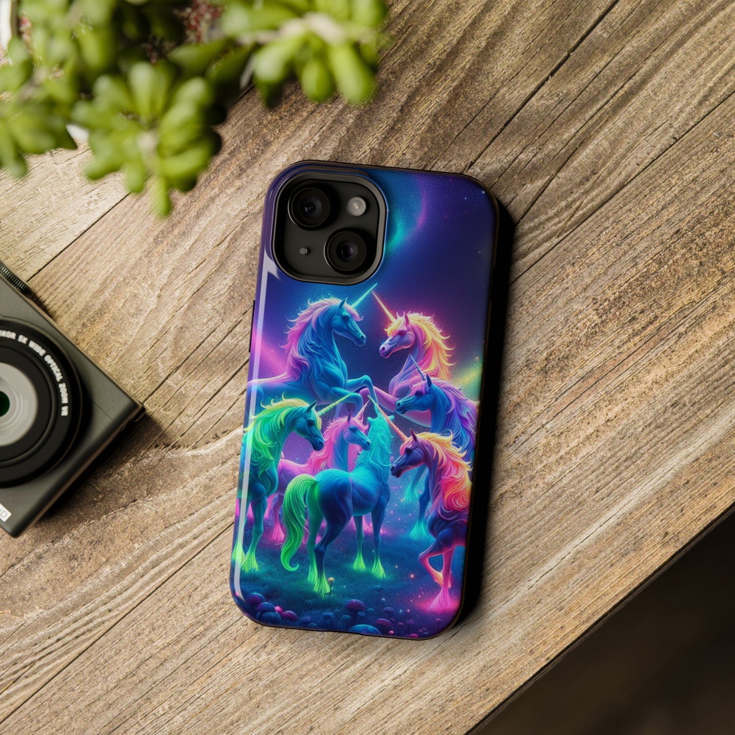 Neon Spectacle of Unicorns Neon Unicorns Premium Art Magsafe Magnet Tough IPhone 13 14 15 Pro Plus Max and Mini in Matte and Glossy Phone cases