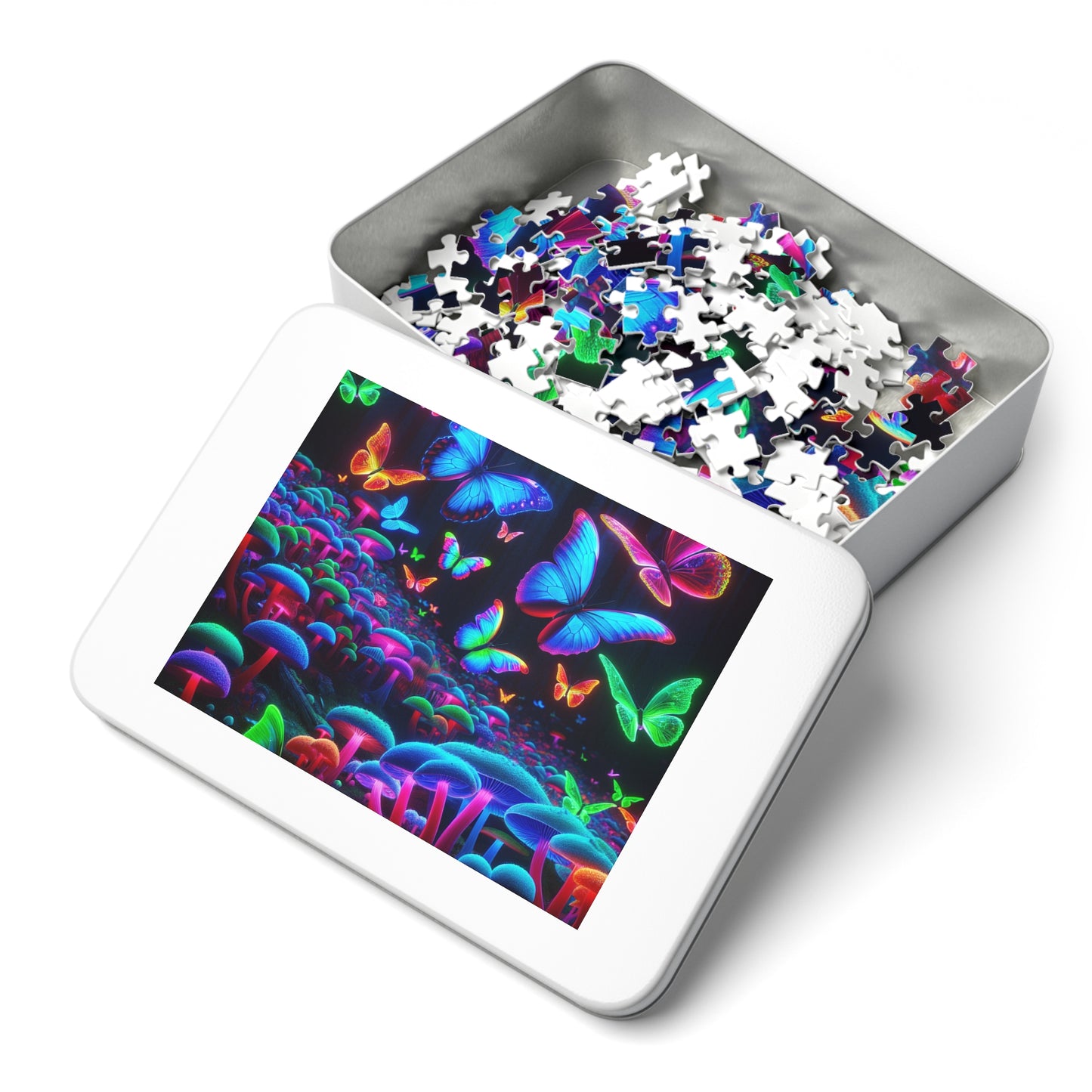 Neon Flutterflies. - Neon Butterflies and Mushrooms Puzzle 30, 110, 252, and 1000 Pieces