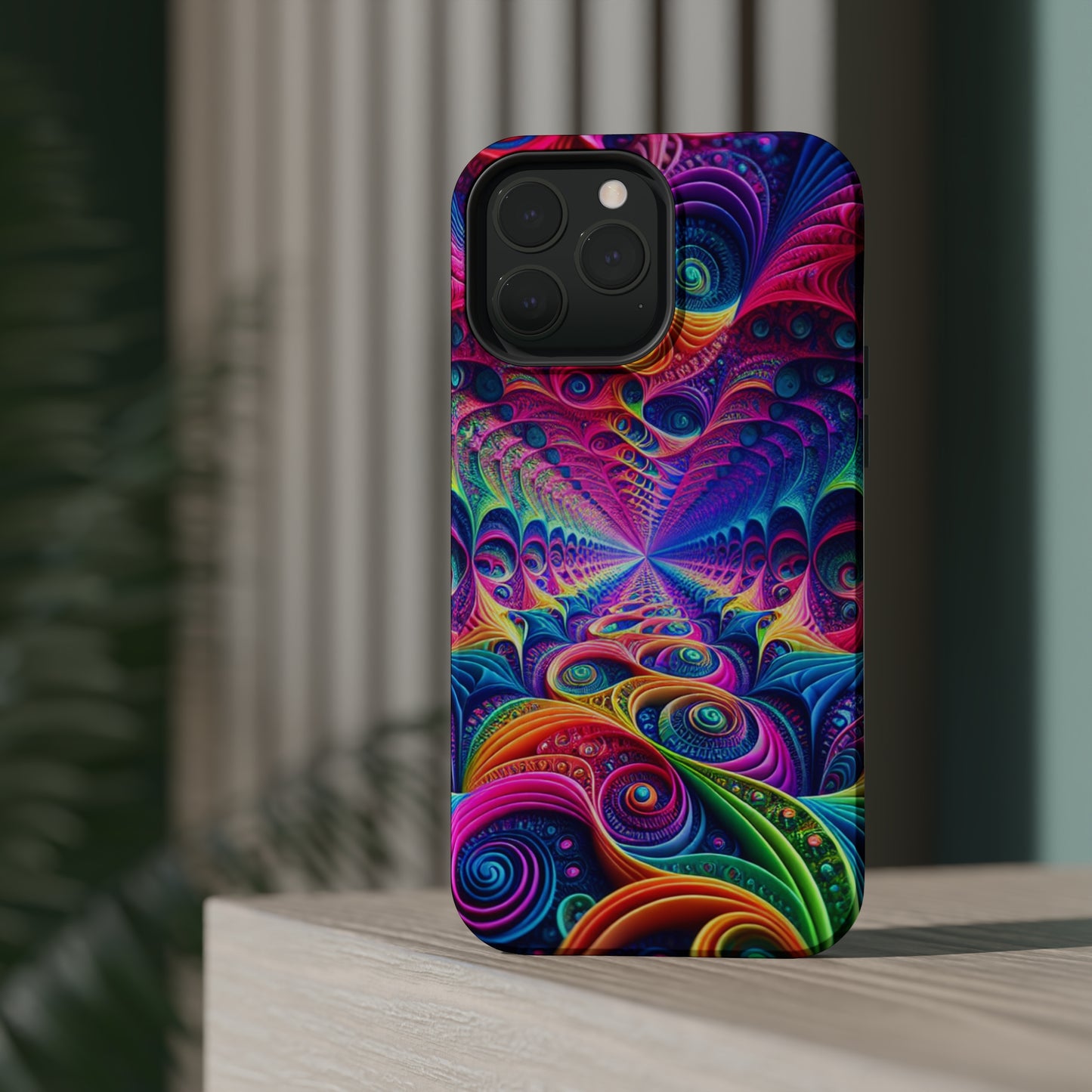 Cosmic Electric Rainbow Frenzy. Neon Trippy Infinity Patterns Premium Art Magsafe Magnet Tough IPhone 13 14 15 Pro Plus Max and Mini in Matte and Glossy Phone cases