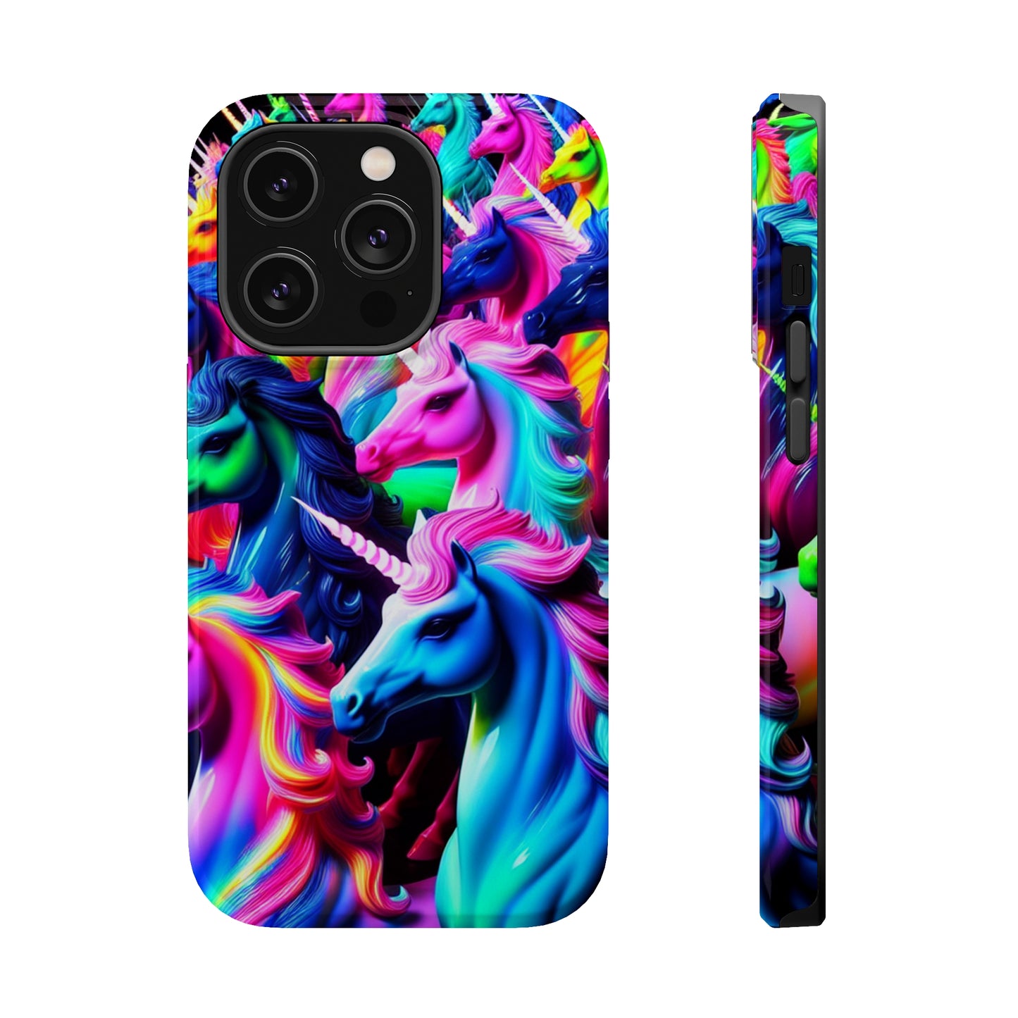 "Neon Illumination" Neon Unicorns Premium Art Magsafe Magnet Tough IPhone 13 14 15 Pro Plus Max and Mini in Matte and Glossy Phone cases