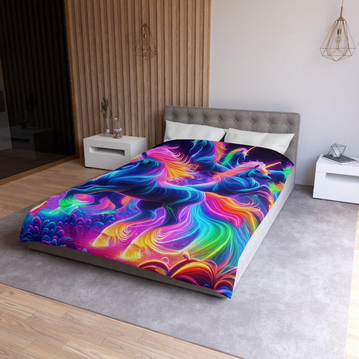 Mariano Filoteo - NEON Unicorns Microfiber Duvet Cover