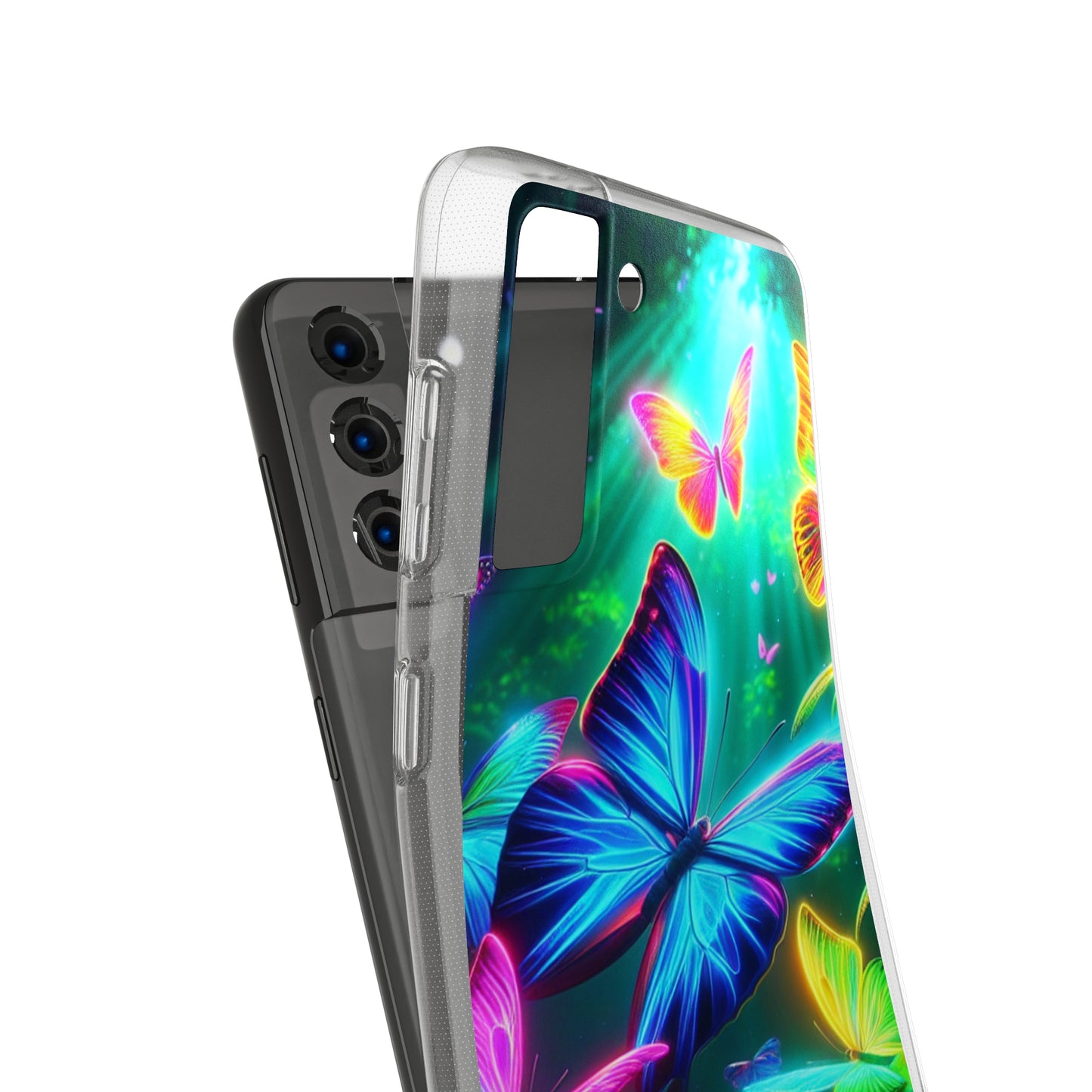 "Vivid Neon Flyaways" NEON Butterflies Art Polycarbonate Phone Case Samsung Galaxy s21 s22 Google Pixel 6 Iphone 11 12 13 14 Pro Max Mini Plus