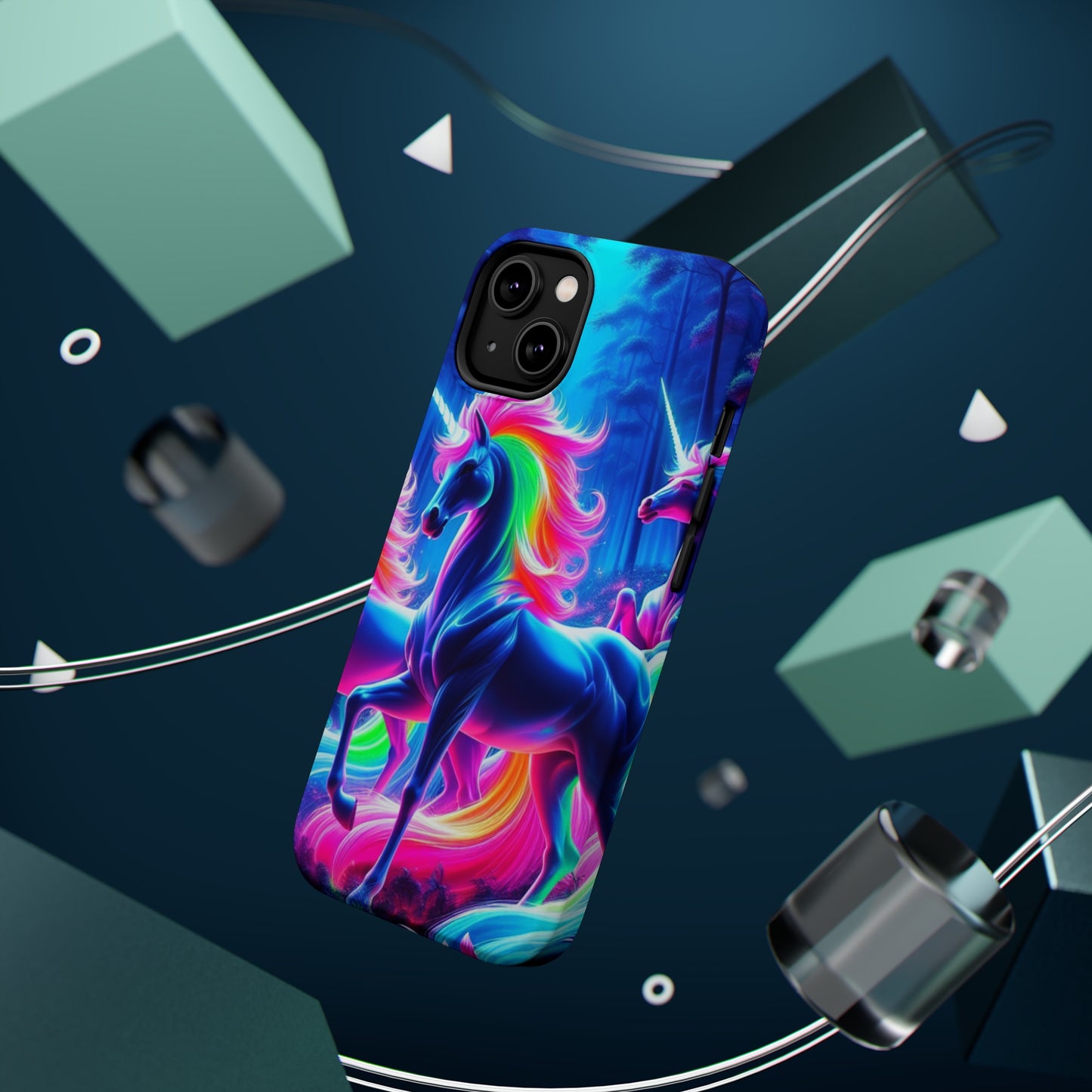 NeonNocturnals Neon Unicorns Premium Art Magsafe Magnet Tough IPhone 13 14 15 Pro Plus Max and Mini in Matte and Glossy Phone cases