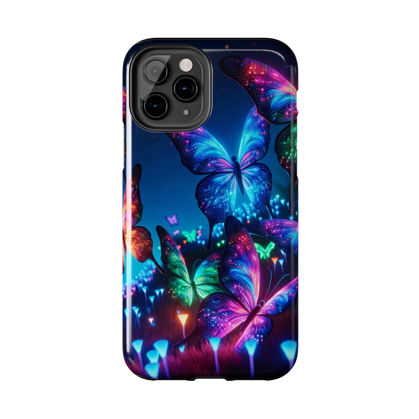 "Electric Morpho Rain" NEON Butterflies Tough Phone Case Iphone 7 8 9 10 11 12 13 14 SE X XR XS Pro Max Mini Plus
