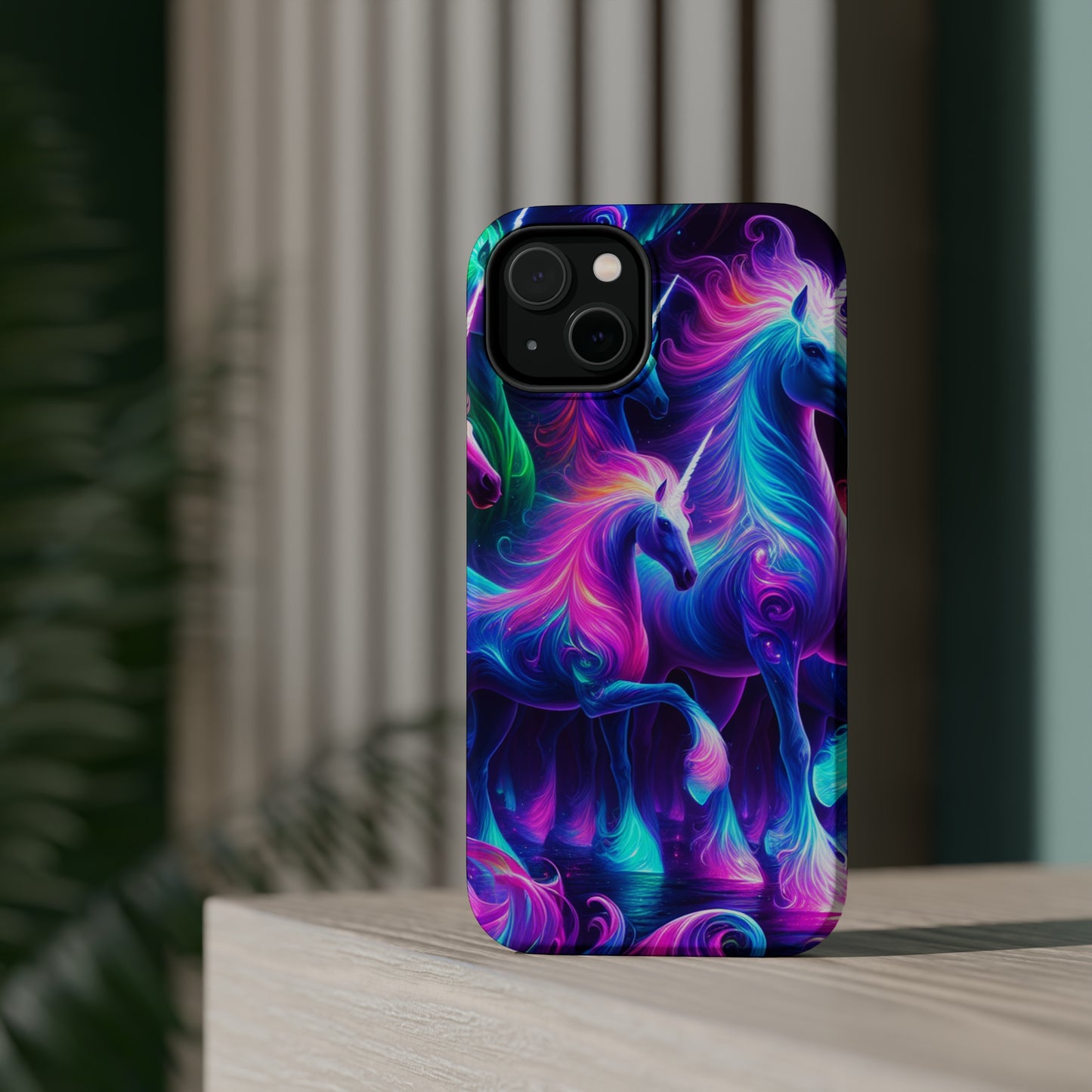 Neon Uniflourish Neon Unicorns Premium Art Magsafe Magnet Tough IPhone 13 14 15 Pro Plus Max and Mini in Matte and Glossy Phone cases