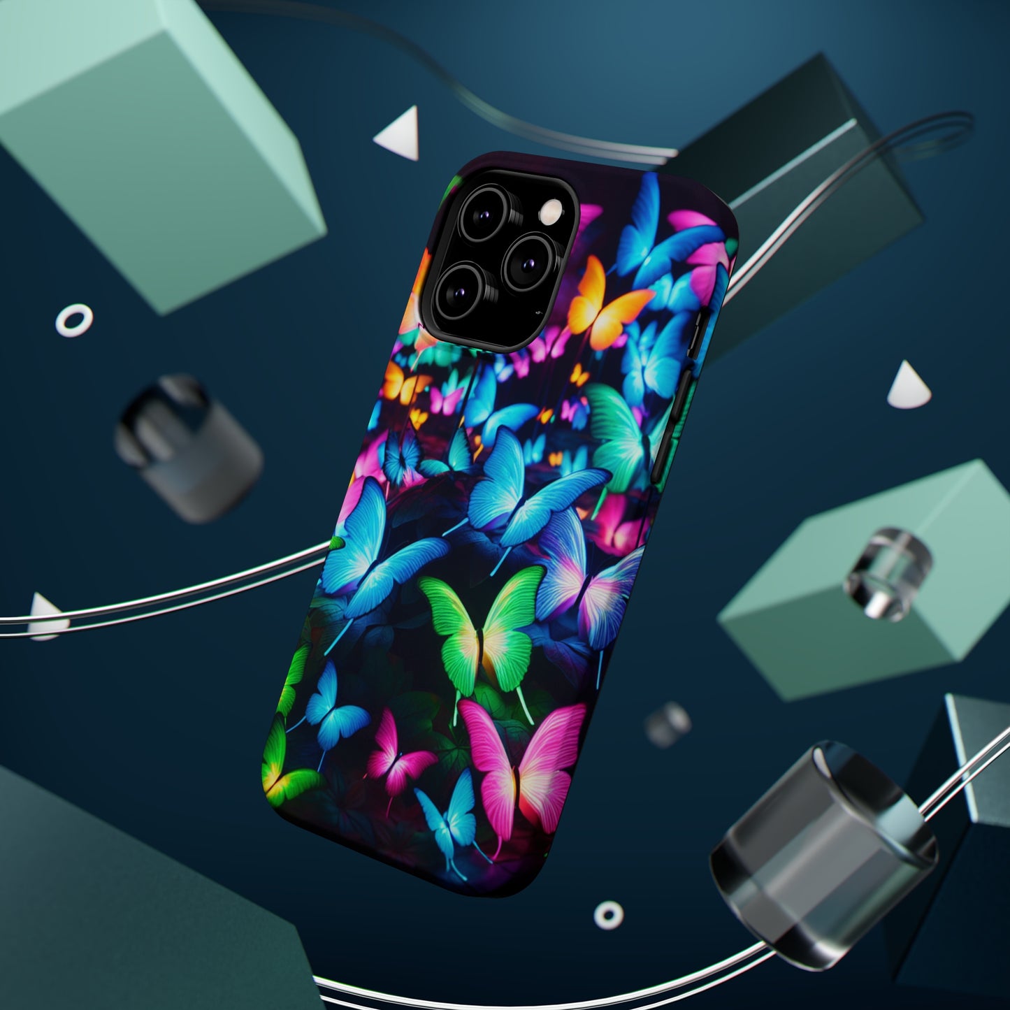 "Neon Butterfly Luridrainbow". Neon Butterflies Premium Art Magsafe Magnet Tough IPhone 13 14 15 Pro Plus Max and Mini in Matte and Glossy Phone cases