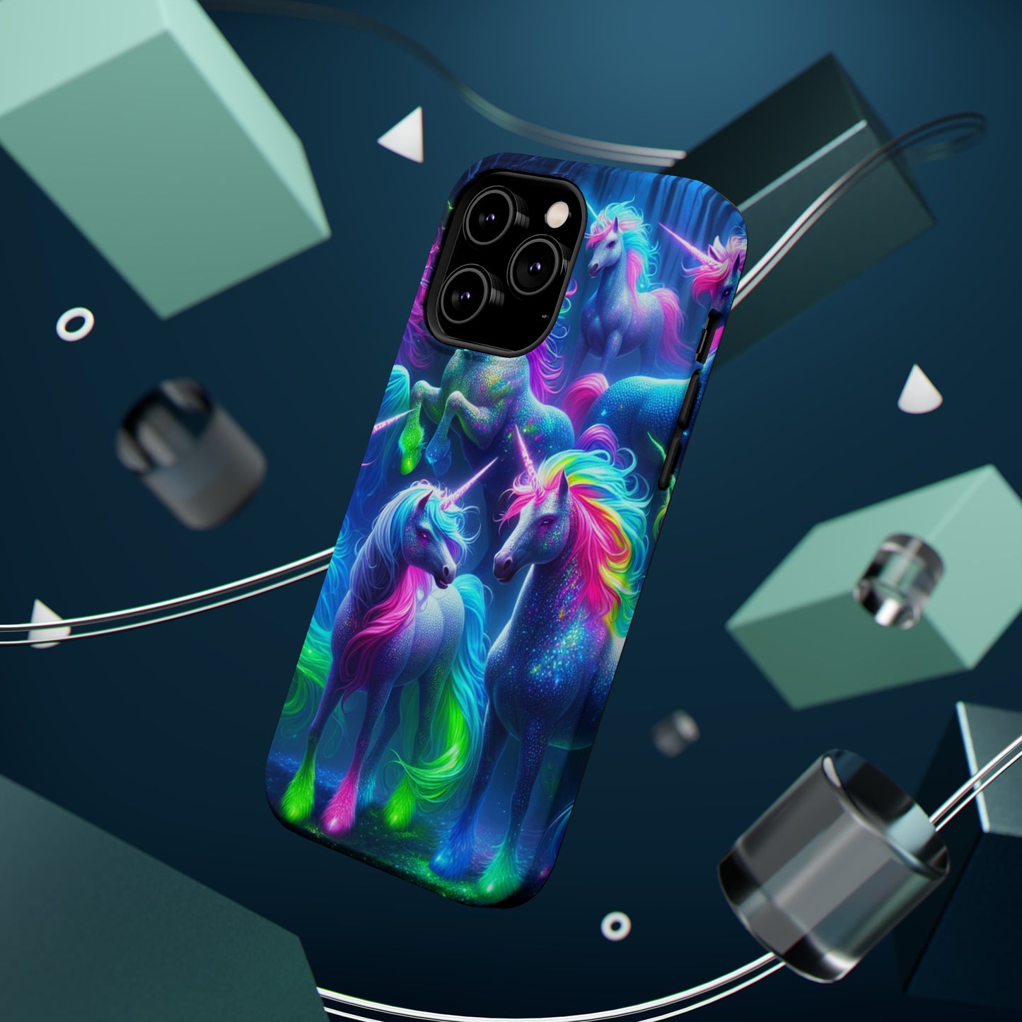 Vivid Dreamscape of Neon Unicorns Neon Unicorns Premium Art Magsafe Magnet Tough IPhone 13 14 15 Pro Plus Max and Mini in Matte and Glossy Phone cases