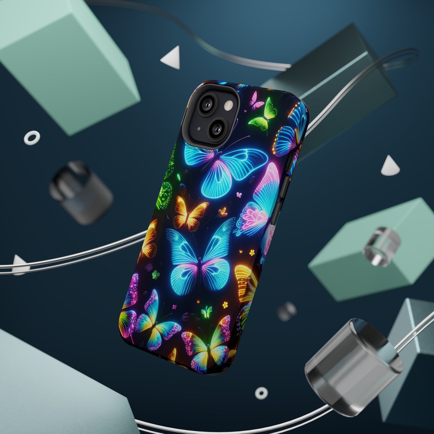Luminous Butterfly Radiance Neon Butterflies Premium Art Magsafe Magnet Tough IPhone 13 14 15 Pro Plus Max and Mini in Matte and Glossy Phone cases