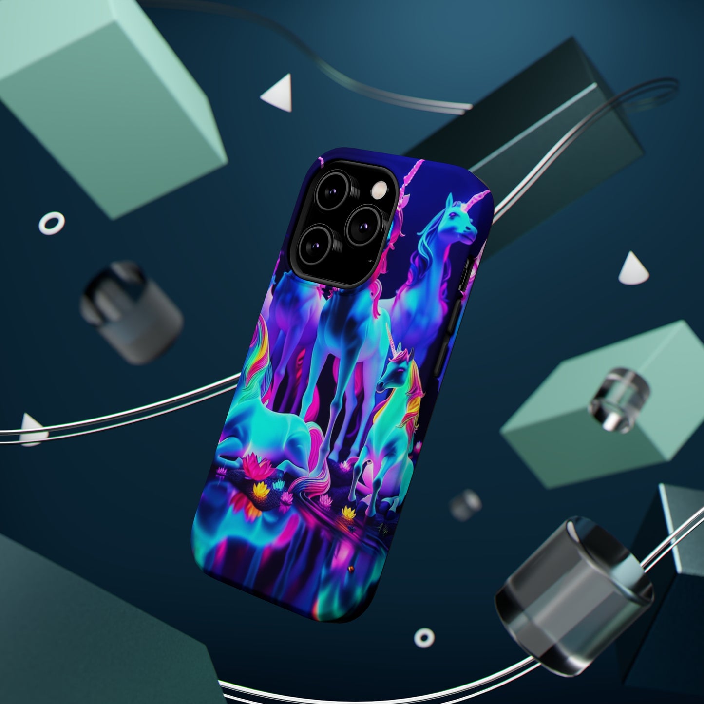 'Neon Dreamscape of Uni-Colors' Neon Unicorns Premium Art Magsafe Magnet Tough IPhone 13 14 15 Pro Plus Max and Mini in Matte and Glossy Phone cases