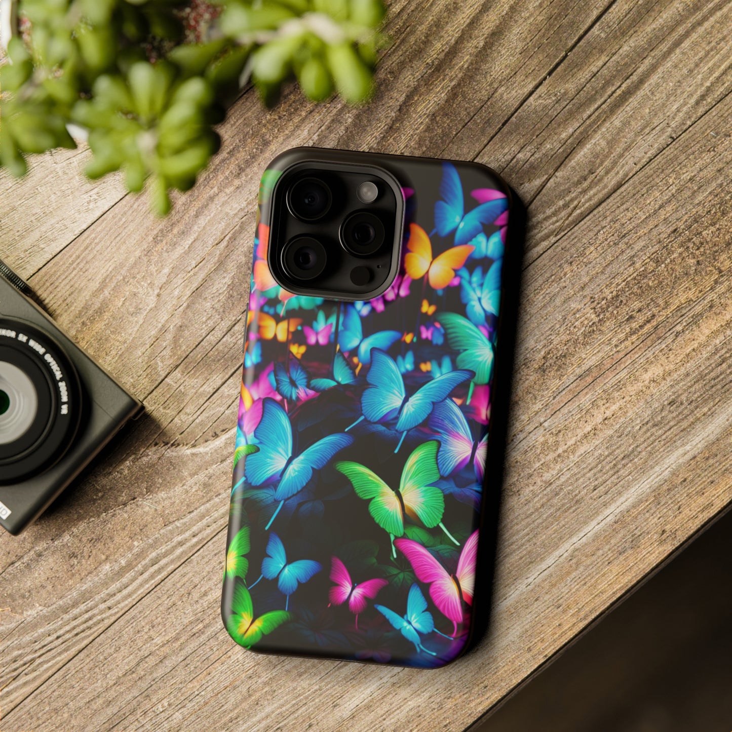 "Neon Butterfly Luridrainbow". Neon Butterflies Premium Art Magsafe Magnet Tough IPhone 13 14 15 Pro Plus Max and Mini in Matte and Glossy Phone cases