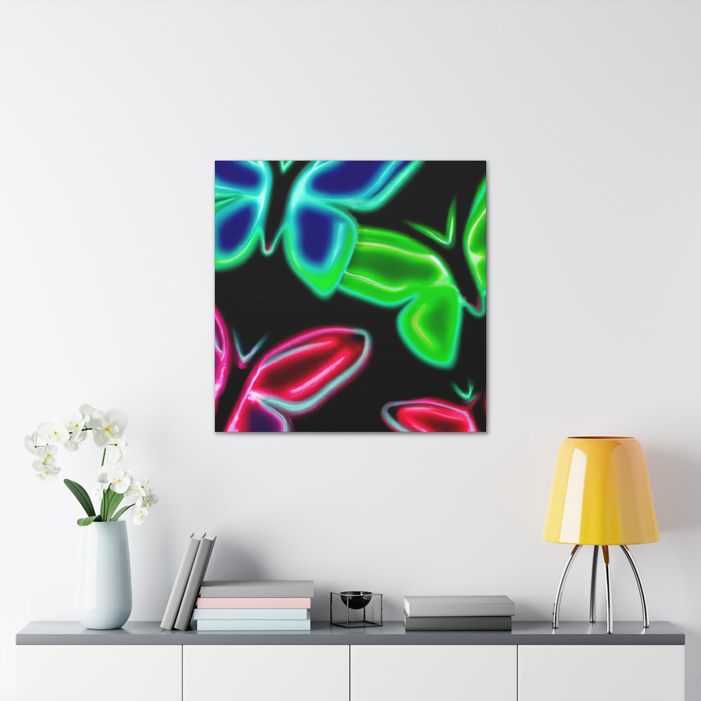 Neon Butterflies Cascade. Neon Butterflies Art Canvas