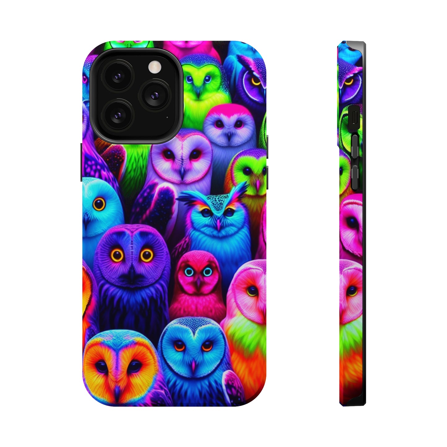 Vivid Nocturnal Neonatures Neon Owls Premium Art Magsafe Magnet Tough IPhone 13 14 15 Pro Plus Max and Mini in Matte and Glossy Phone cases