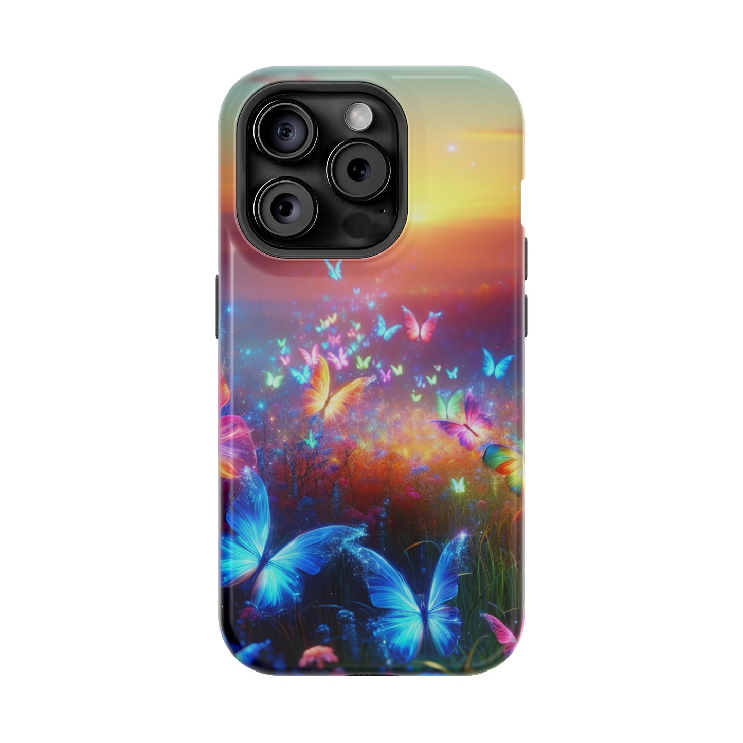 Neon Flight Fantasy Neon Butterflies Premium Art Magsafe Magnet Tough IPhone 13 14 15 Pro Plus Max and Mini in Matte and Glossy Phone cases