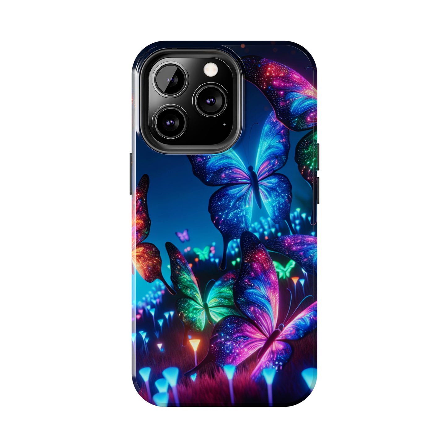 "Electric Morpho Rain" NEON Butterflies Tough Phone Case Iphone 7 8 9 10 11 12 13 14 SE X XR XS Pro Max Mini Plus