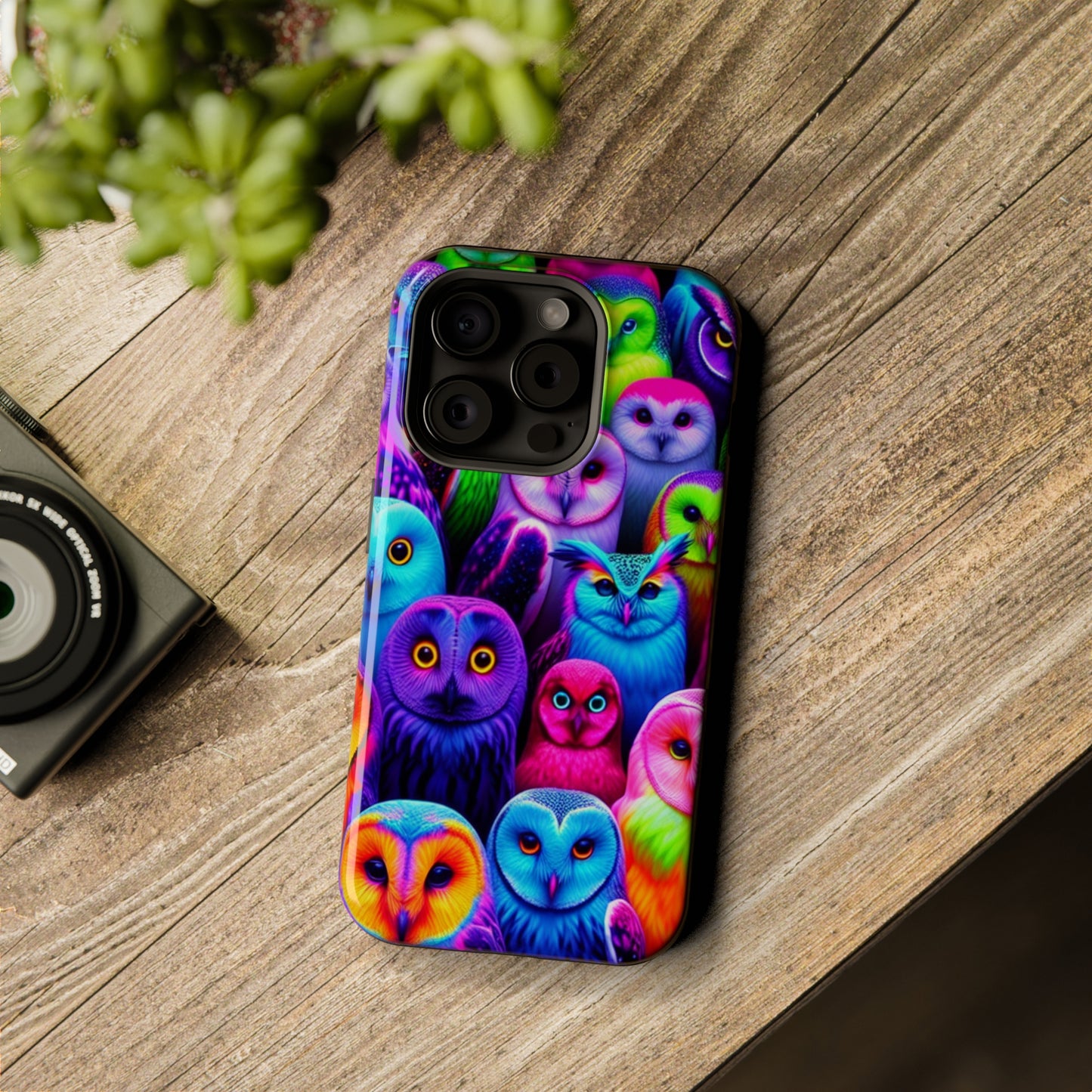 Vivid Nocturnal Neonatures Neon Owls Premium Art Magsafe Magnet Tough IPhone 13 14 15 Pro Plus Max and Mini in Matte and Glossy Phone cases