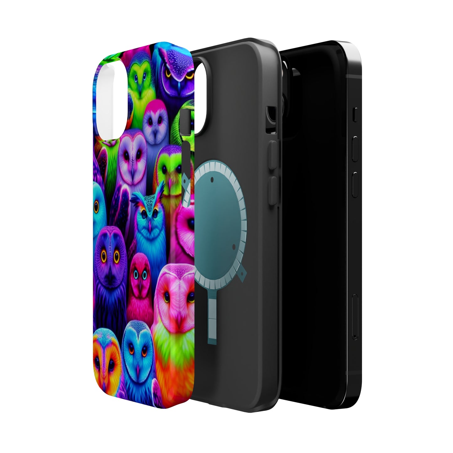 Vivid Nocturnal Neonatures Neon Owls Premium Art Magsafe Magnet Tough IPhone 13 14 15 Pro Plus Max and Mini in Matte and Glossy Phone cases