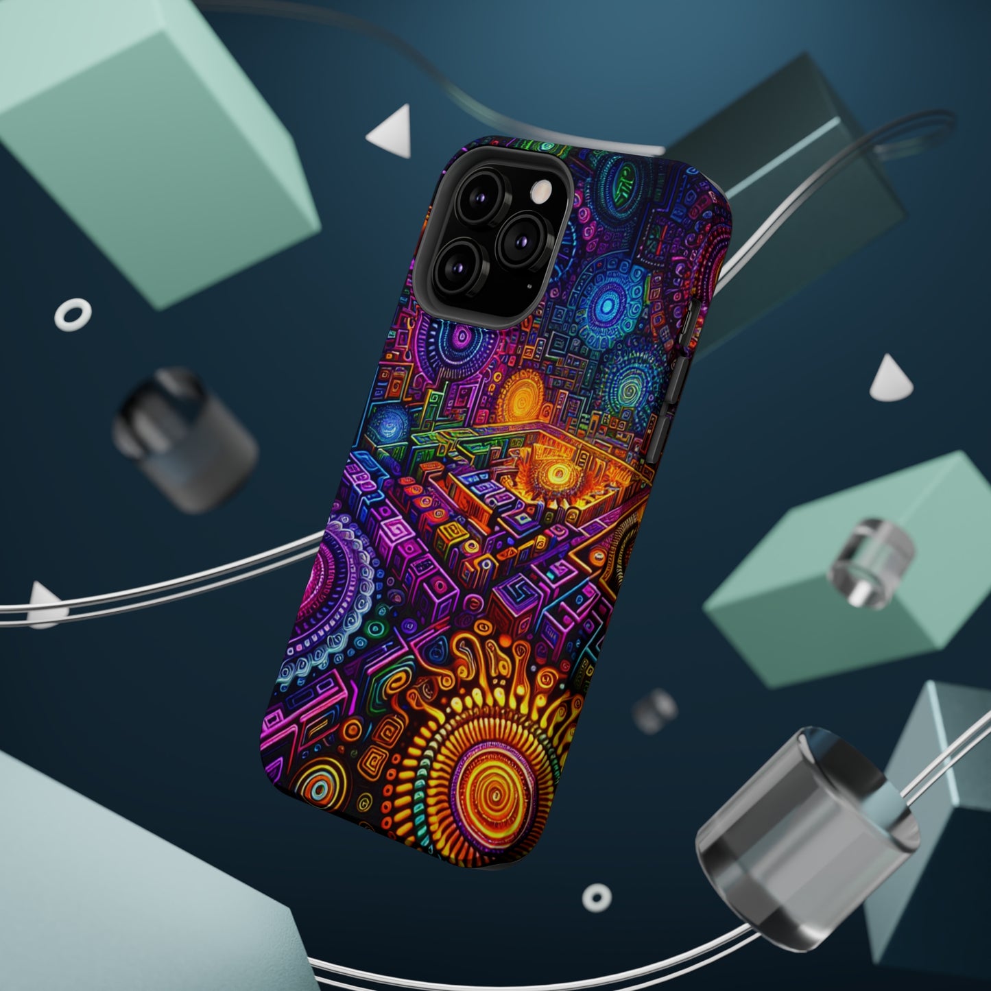 Vivid Voyage of Infinity Neon Splendor. Neon Trippy Infinity Patterns Premium Art Magsafe Magnet Tough IPhone 13 14 15 Pro Plus Max and Mini in Matte and Glossy Phone cases