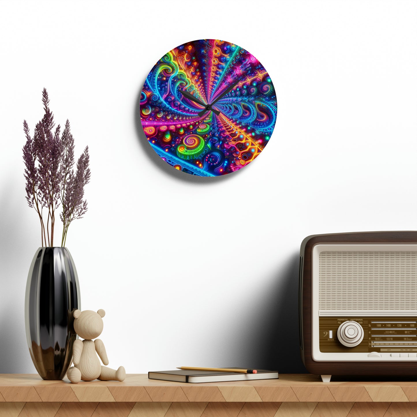 "Infinite Neon Reflection" Infinity Patterns Art Acrylic Clock
