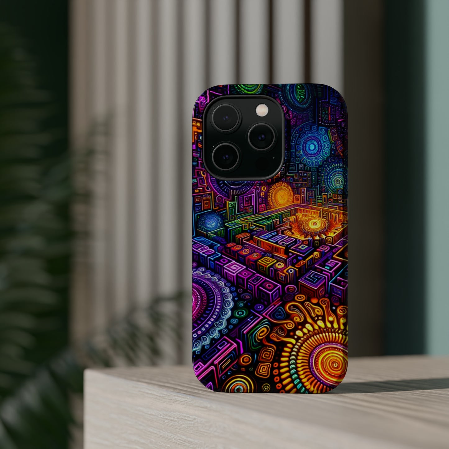 Vivid Voyage of Infinity Neon Splendor. Neon Trippy Infinity Patterns Premium Art Magsafe Magnet Tough IPhone 13 14 15 Pro Plus Max and Mini in Matte and Glossy Phone cases