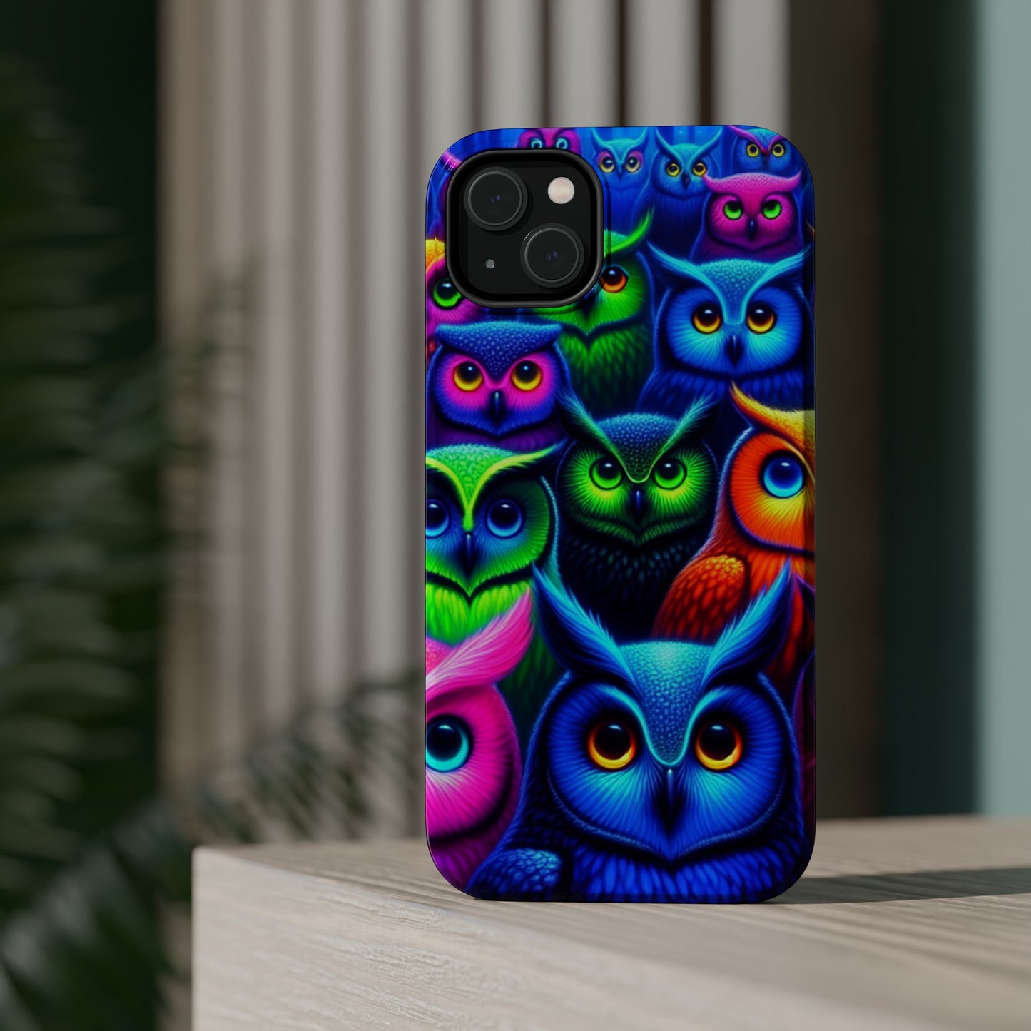 Neon Owlish Delight. Neon Owls Premium Art Magsafe Magnet Tough IPhone 13 14 15 Pro Plus Max and Mini in Matte and Glossy Phone cases