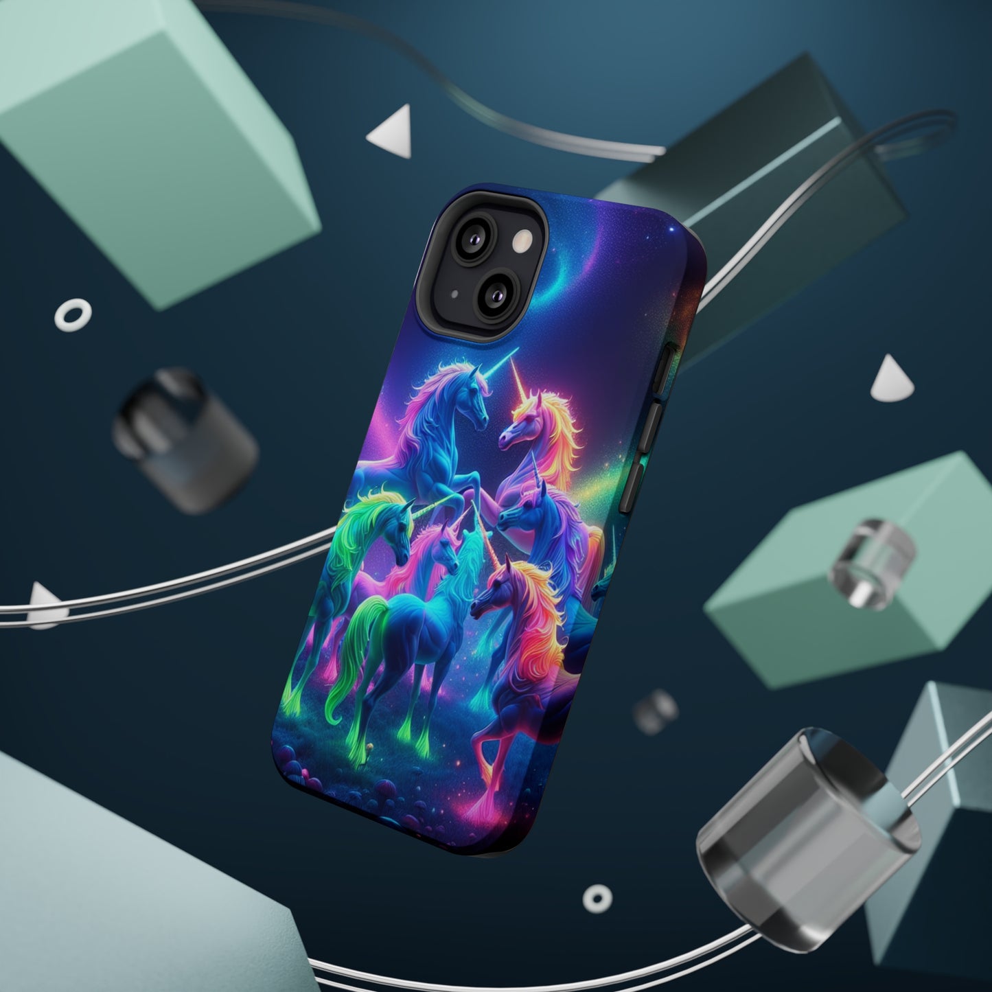 Neon Spectacle of Unicorns Neon Unicorns Premium Art Magsafe Magnet Tough IPhone 13 14 15 Pro Plus Max and Mini in Matte and Glossy Phone cases