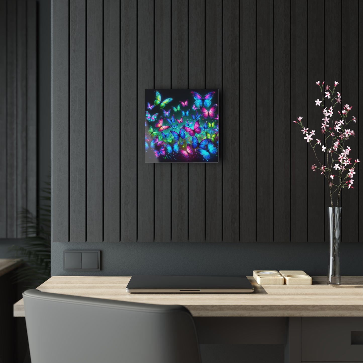 "Glowing Prismatic Butterflies" NEON Butterflies Art 1/4" Glossy Acrylic Art
