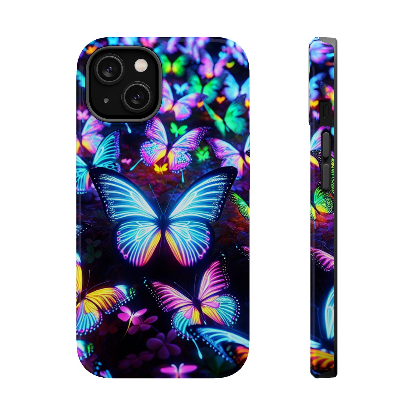 "Neon Butterflies in the Night Sky" Neon Butterflies Premium Art Magsafe Magnet Tough IPhone 13 14 15 Pro Plus Max and Mini in Matte and Glossy Phone cases
