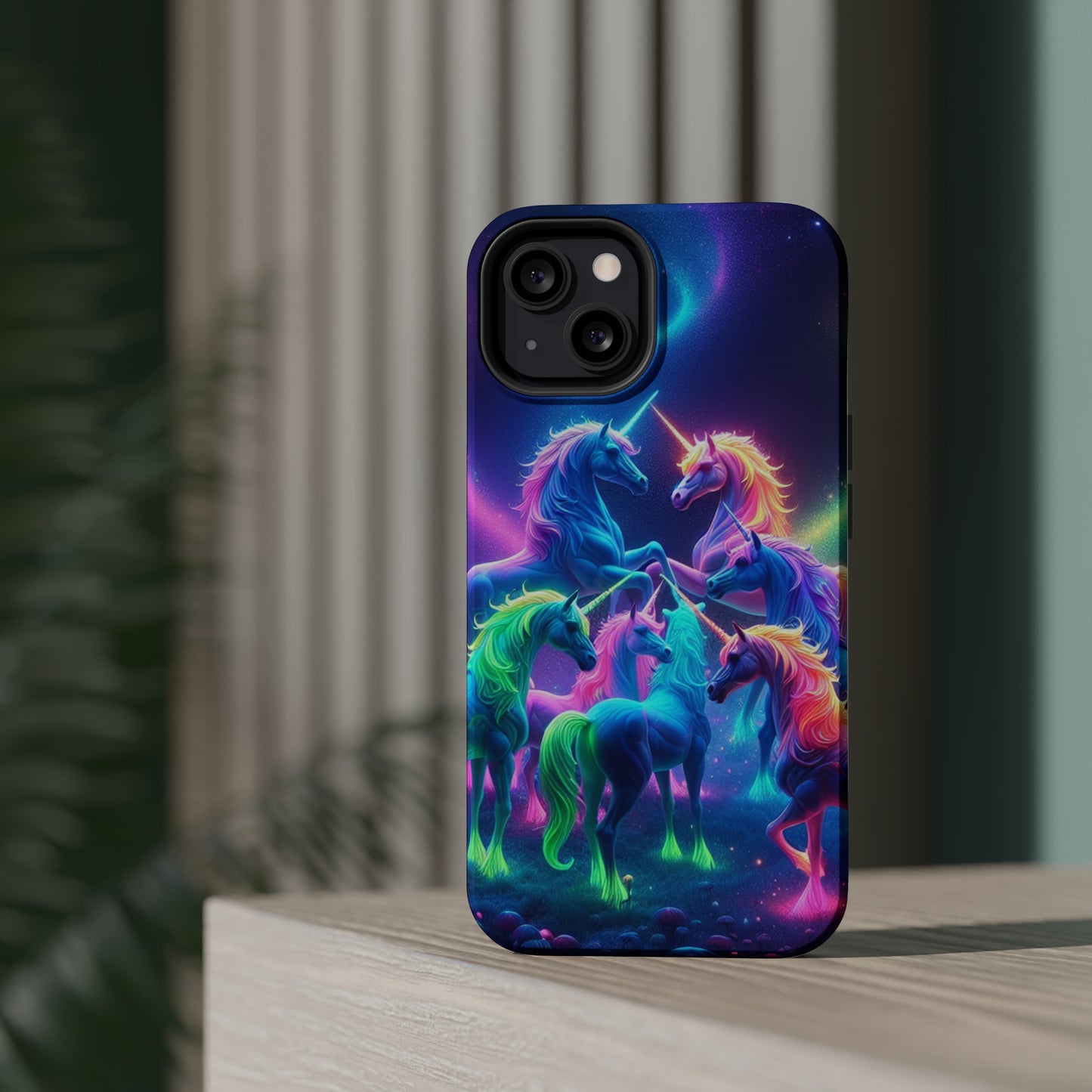 Neon Spectacle of Unicorns Neon Unicorns Premium Art Magsafe Magnet Tough IPhone 13 14 15 Pro Plus Max and Mini in Matte and Glossy Phone cases