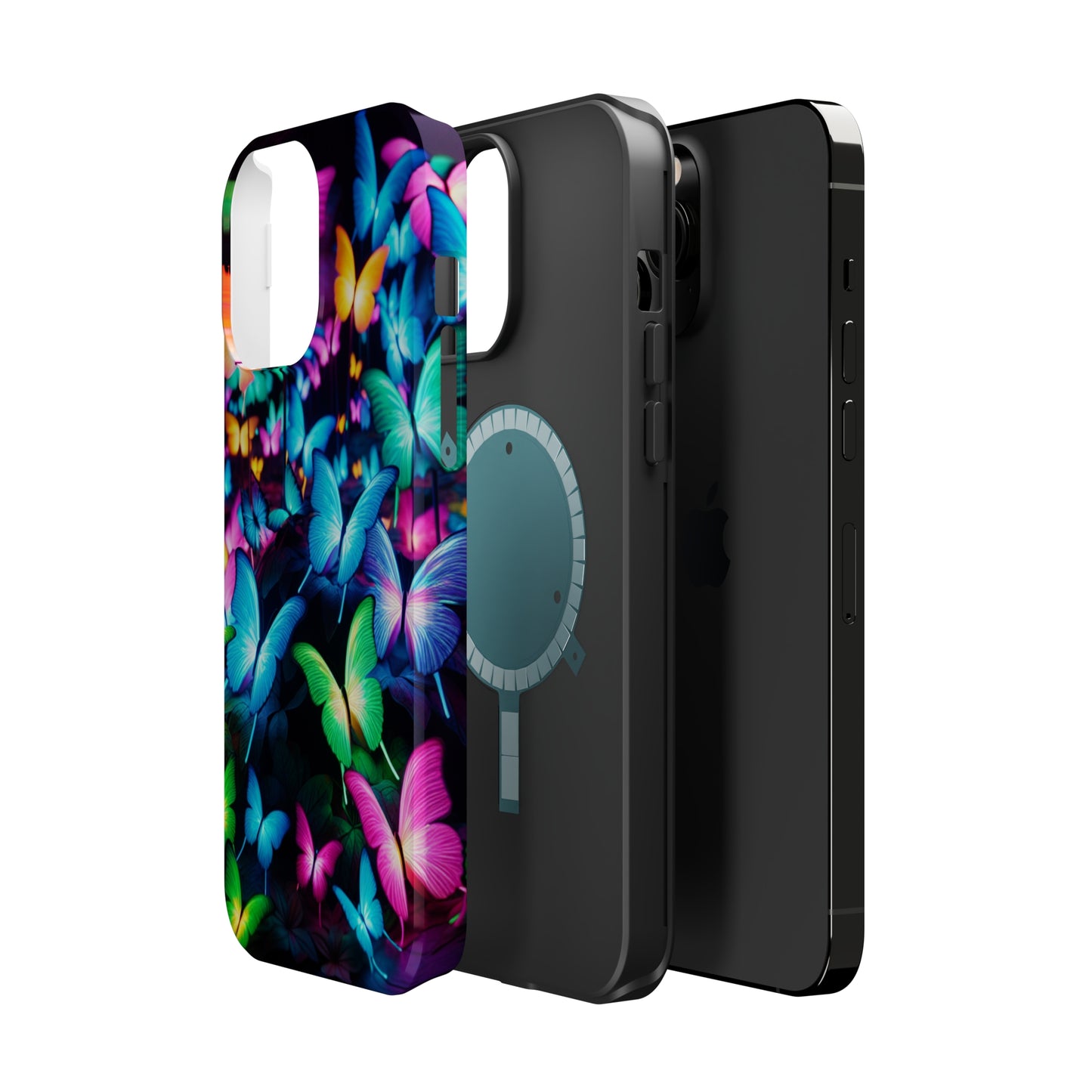 "Neon Butterfly Luridrainbow". Neon Butterflies Premium Art Magsafe Magnet Tough IPhone 13 14 15 Pro Plus Max and Mini in Matte and Glossy Phone cases