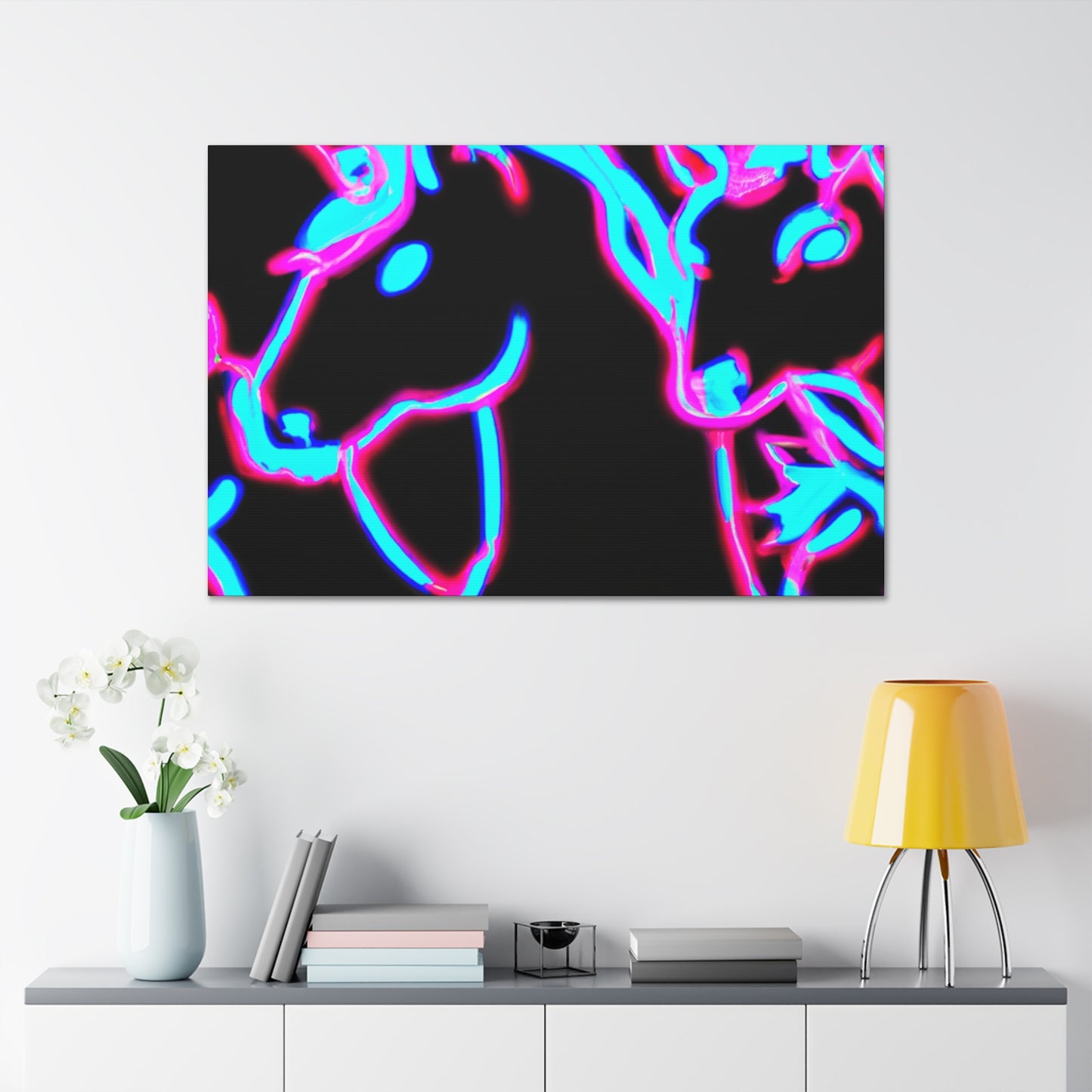 Vibrant Neon Dreamscape NEON Unicorns Art Canvas